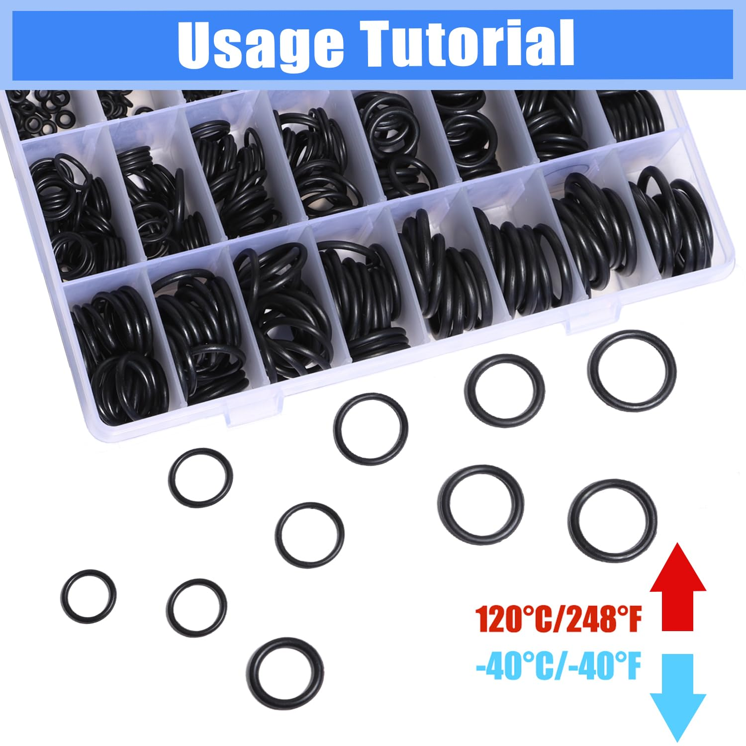 740 Pcs Rubber O-Ring Assortment Kit 24 Sizes Washer Gasket Set Pressure Washer Plumbing Sealing Repair Air or Gas Connections Automotive Repair O Rings Kit image number 4