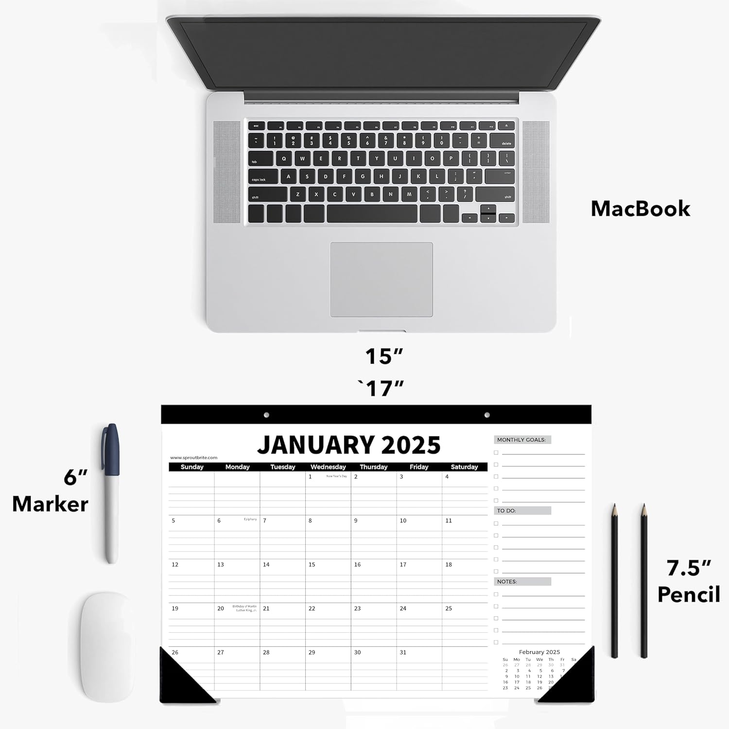 Sproutbrite 18 Month Desk Calendar 2025-2026, 17" X 11.5" Desktop Monthly Planner with To-Do List and Notes, Home, Office School Desk Calendar (1 PACK) image number 2