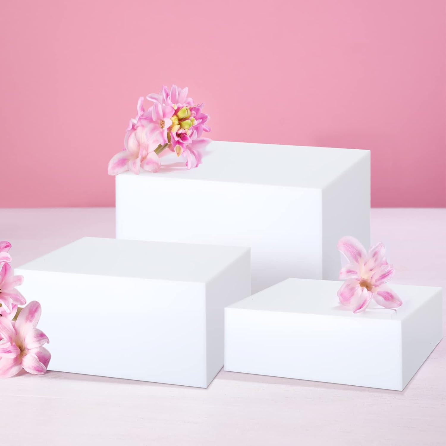 Tuanse 6 Pcs Buffet Risers, Food Risers for Buffet Table, Display Stand for Catering Dessert Collectibles Jewelry Figures Show, 5 Sided Acrylic Cube Display Organizer Nesting Risers(White) image number 6