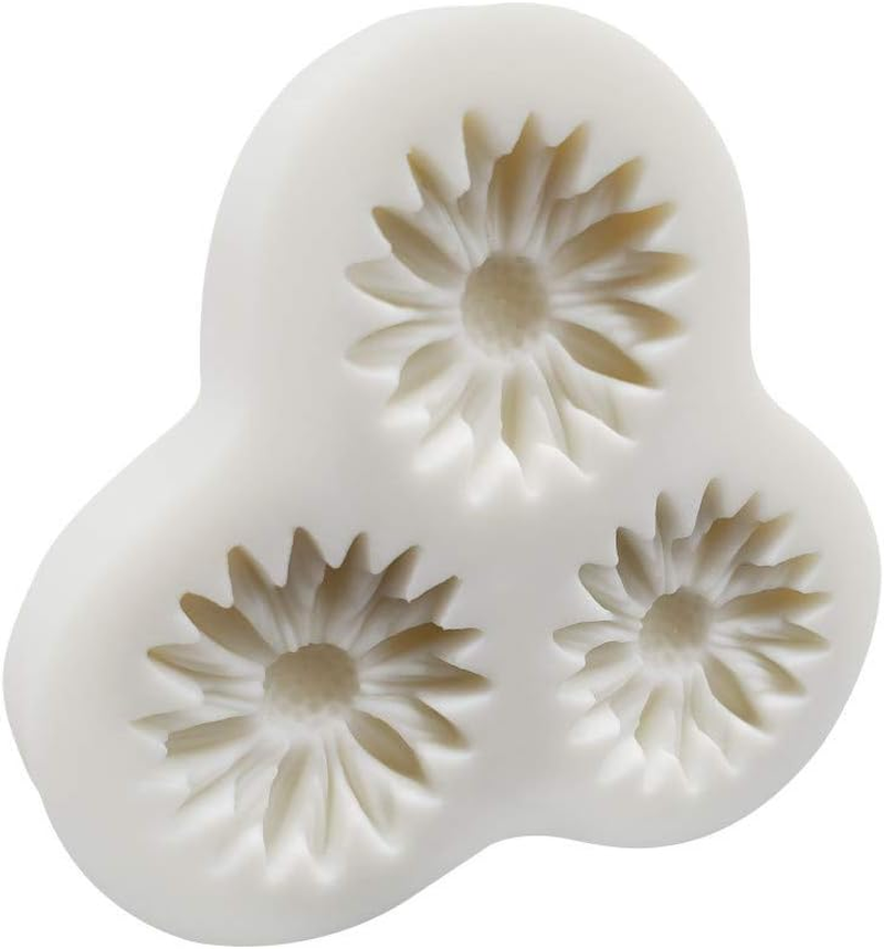 Premium Daisy Chrysanthemum Flower Silicone Fondant Molds for Chocolate Cookies Cupcake Cake Candy Moulds 3 Cavities Baby Shower, White image number 5