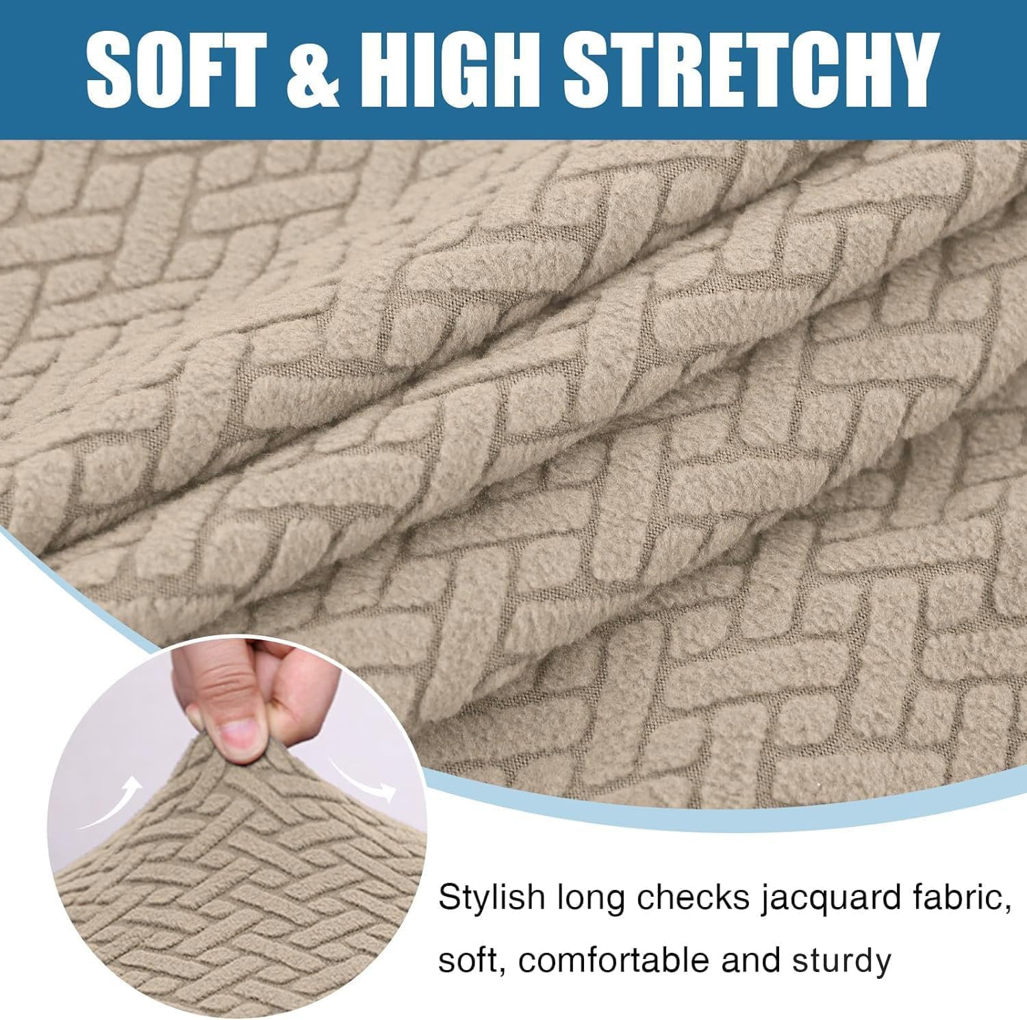 Smiry Waterproof Couch Cushion Covers, Stretch Jacquard Thick Sofa Cushion Covers, Washable Seat Slipcover Elastic Furniture Protector for Pets, Kid (2PC, Camel) image number 4