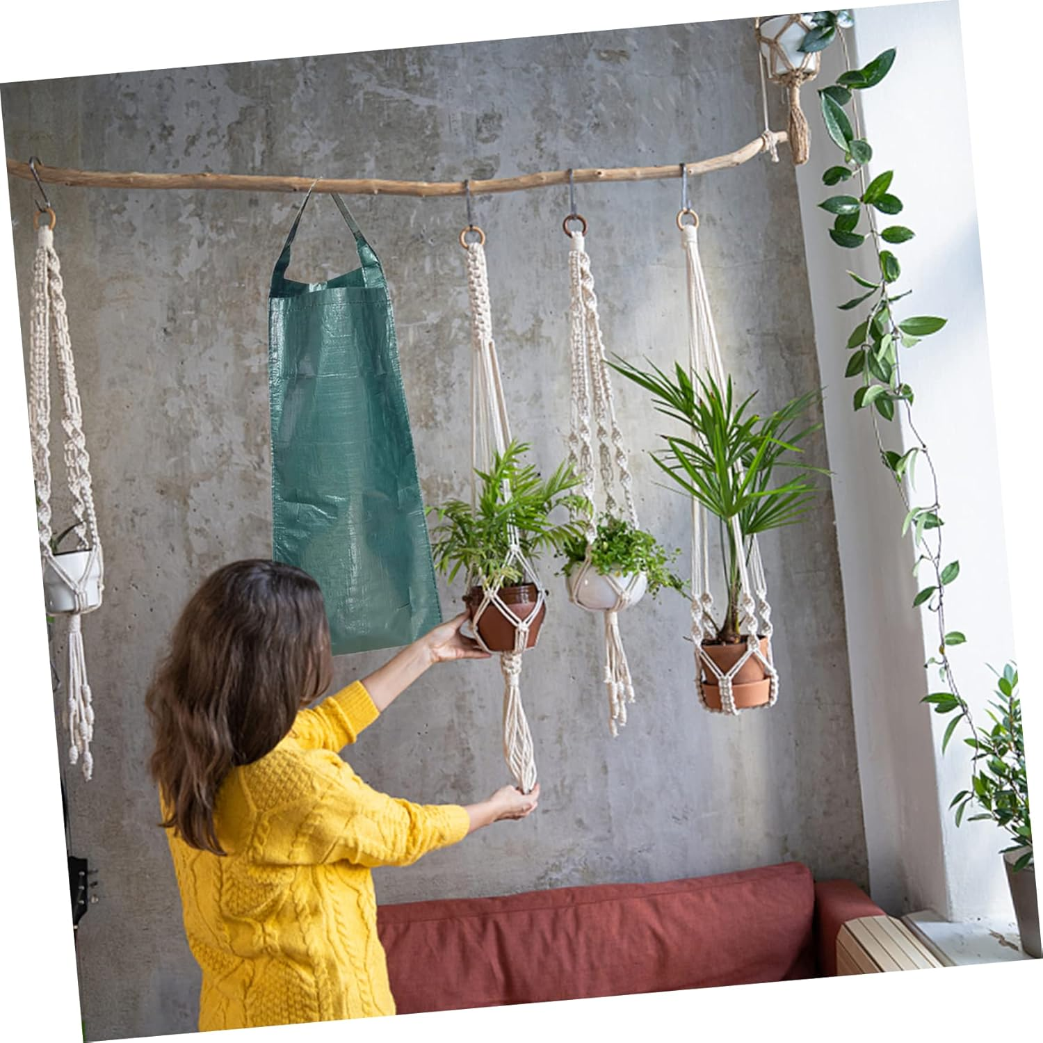 2Pcs Multi-Pocket Wall-Mounted Plant Bags for Indoor Gardening Breathable Strawberry Nursery Bags Practical Green Vertical for Houseplants image number 6