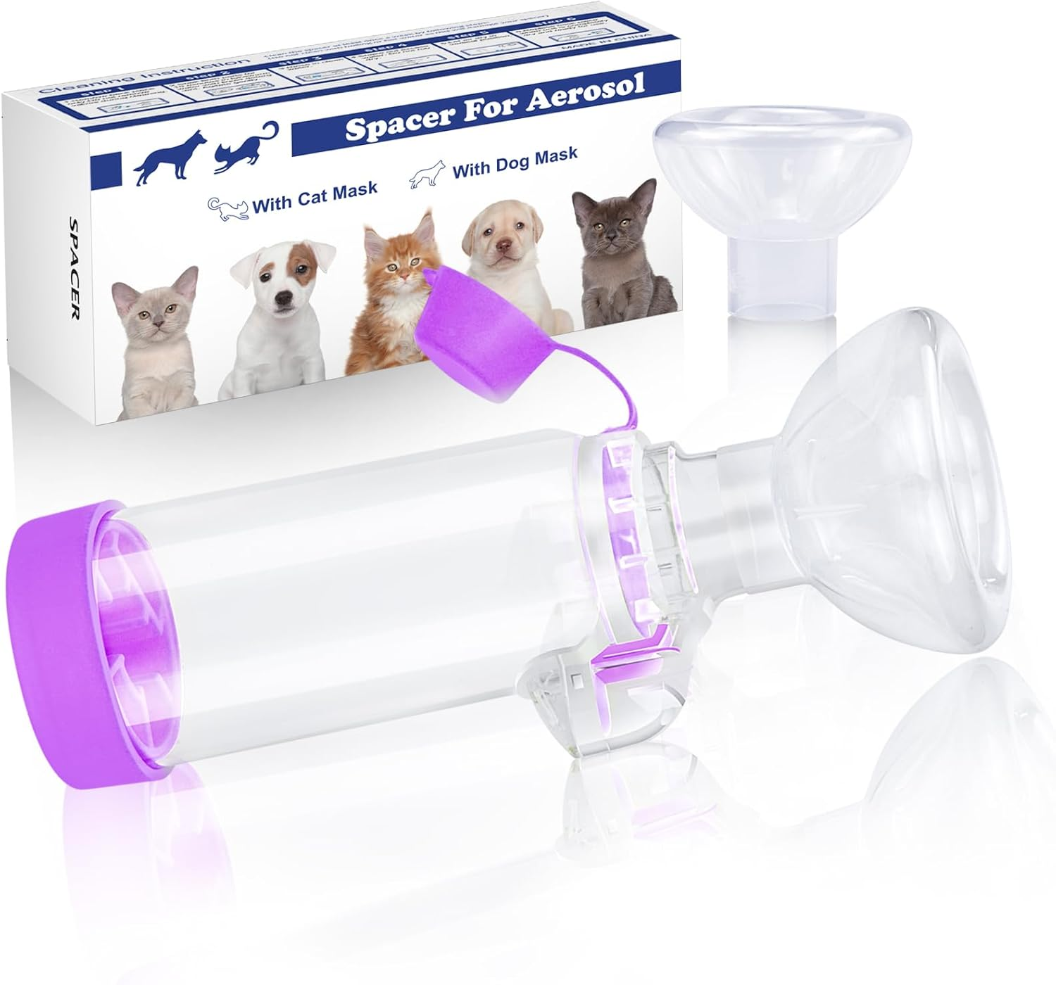 Xunboo Cat Inhaler Spacer with 2 Mask Sizes for Pets Cat and Dog Handheld Inhaler Spacer for MDI | Helps Cat with Breathing & Delivering Medication Fits