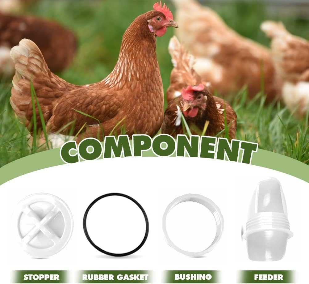 Chicken Feeder Kit,Automatic Poultry Feeder Ports Kit, No Waste Waterproof Feeder Ports Kit 4 Ports 1 Hole Saw with Covers for Buckets, Bins, Troughs image number 4