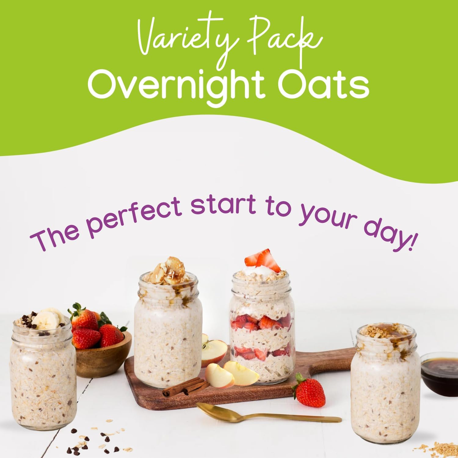 Molly & You Variety Overnight Oats - Apple Crisp, Strawberry Shortcake, Chocolate Chip Banana, Sweet Maple & Brown Sugar (Pack of 6) - Healthy Natural Source of Protein Oatmeal Breakfast, a Vegan image number 3