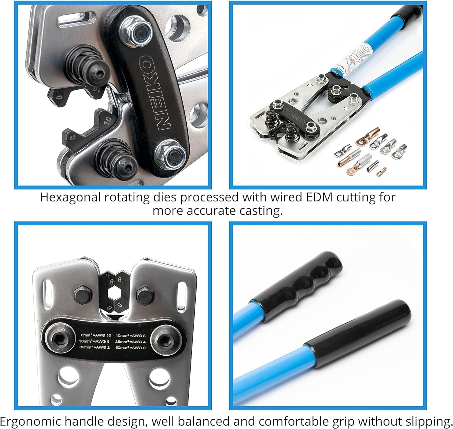 NEIKO 02039A Lug Crimping Plier and Cable Cutter Set, Battery Cable Crimping Tool, 8-0 AWG, 6Mm - 50Mm, Electrician Wire Crimper Tool image number 6