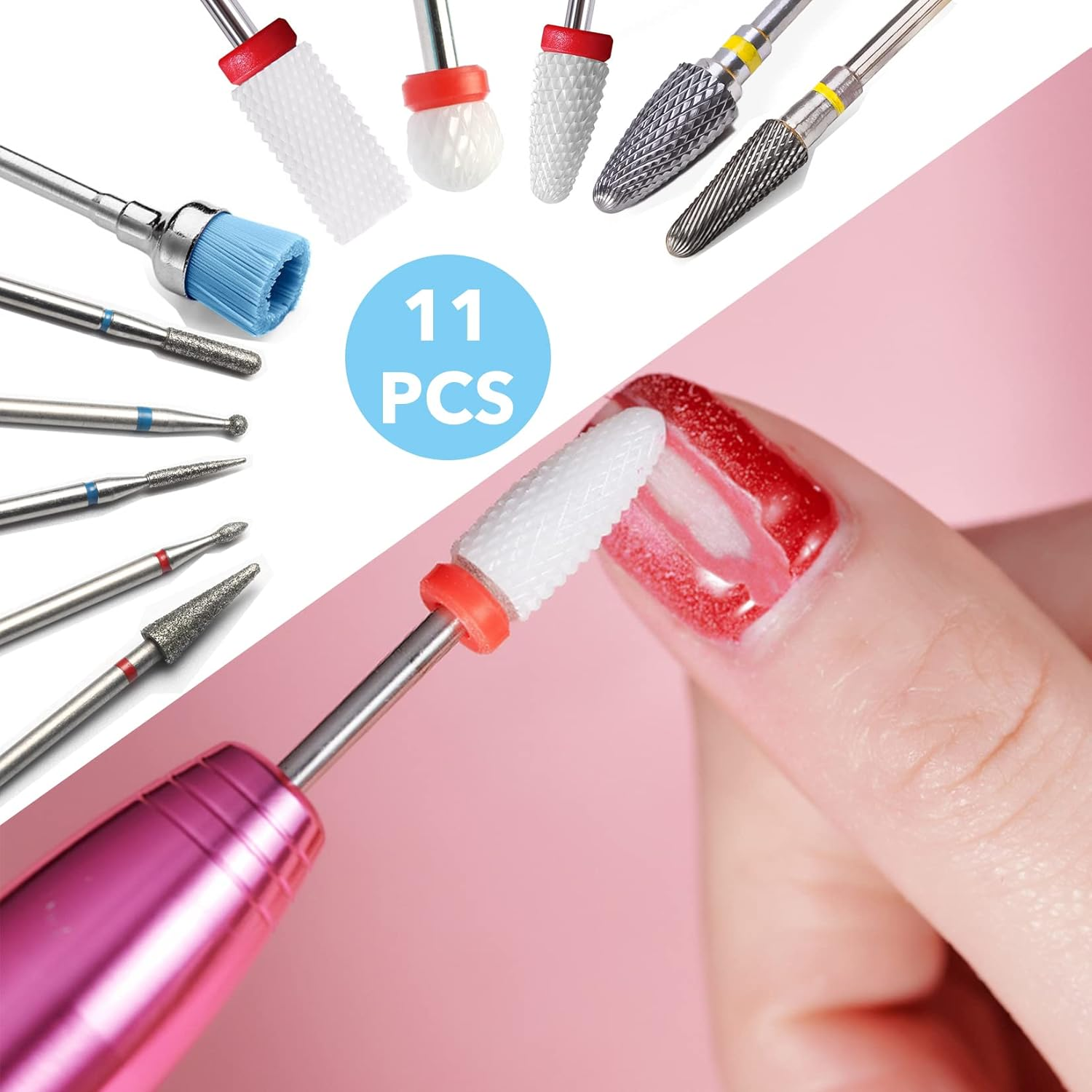 Homeet Pack of 11 Ceramic Nail Cutter Bits Tungsten Alloy Professional Nail Cutter Bits Diamond Attachments Removal Gel Acrylic Cuticle Nail Drill for Manicure Pedicure image number 2