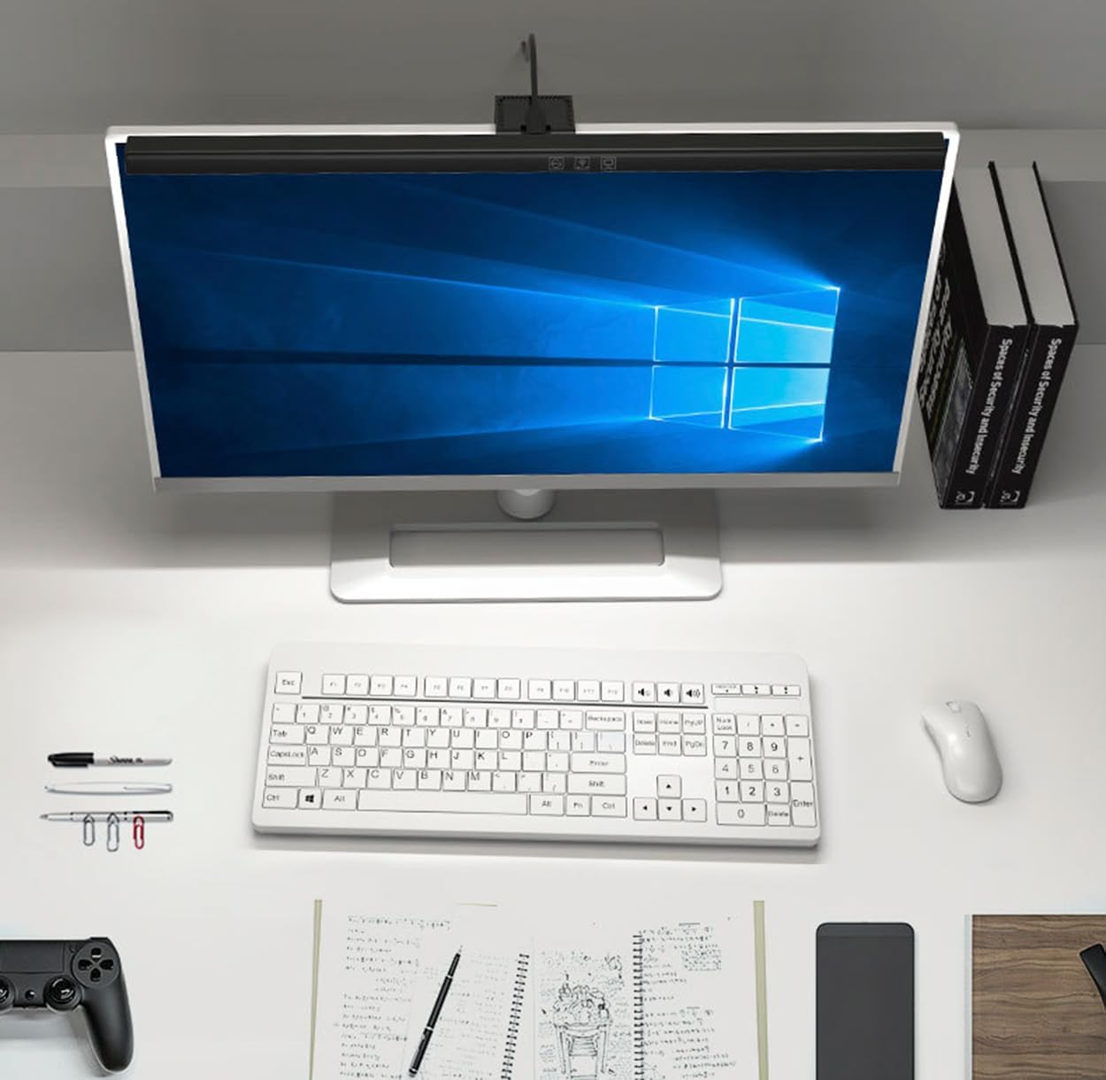 Meichoon Computer Display Light Bar USB Reading Desk Lamp Screen Eye Protection 3 Light Modes Adjust the Brightness Touch Switch LE11 White - White image number 5