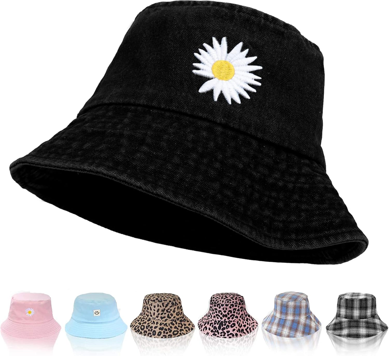 Hebenie Reversible Bucket Hat for Women &ndash; Summer Outdoor Sun Hat with Colorblock Print & Solid Side, Lightweight UV Protection Travel Beach Hat - Beige image number 4