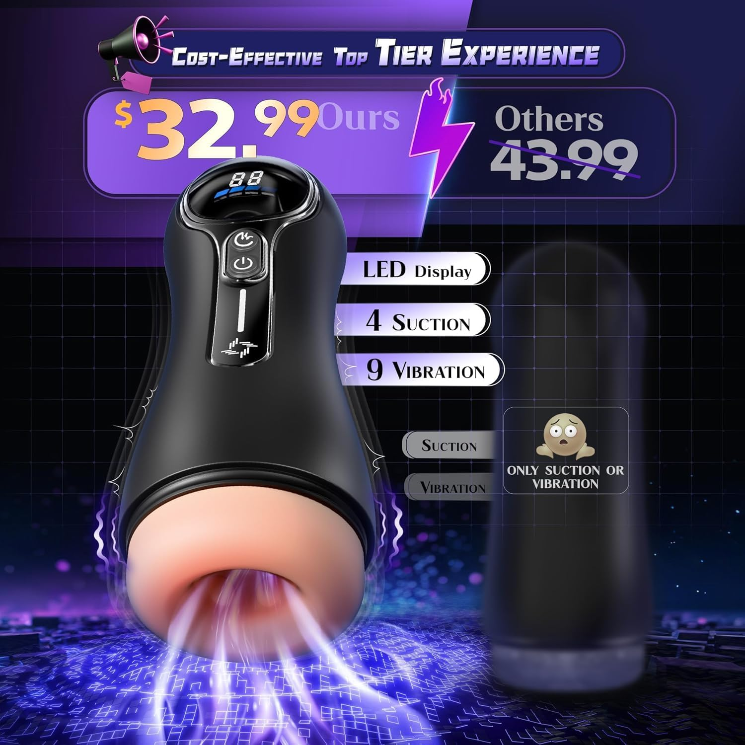 Sex Toys for Men Male Masturbator with 4 Suction & 9 Vibration Modes, Penis Pump Adult Toys with LED Display, Hands-Free Male Sex Toy, Discreet Mens Sex Toys Sex Machine for Men Pleasure image number 3