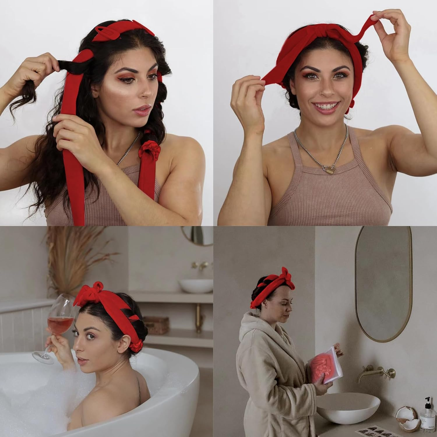 KASESSS Heatless Curlers, Silk Heatless Curlers Headband for Sleeping Overnight, Heatless Curls, Hair Curlers No Heat for All Hair Types, Soft Velour Heatless Hair Curler, Heatless Curler, Red image number 2