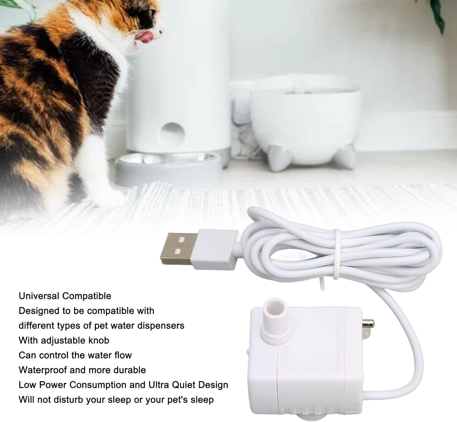 Cat Water Fountain Pump - Mini Water Dispenser with Quiet USB Powered DC Brushless Motor, Pet Fountain Replacement Pump to Prevent Dry Burning for Drinking Fountain image number 4