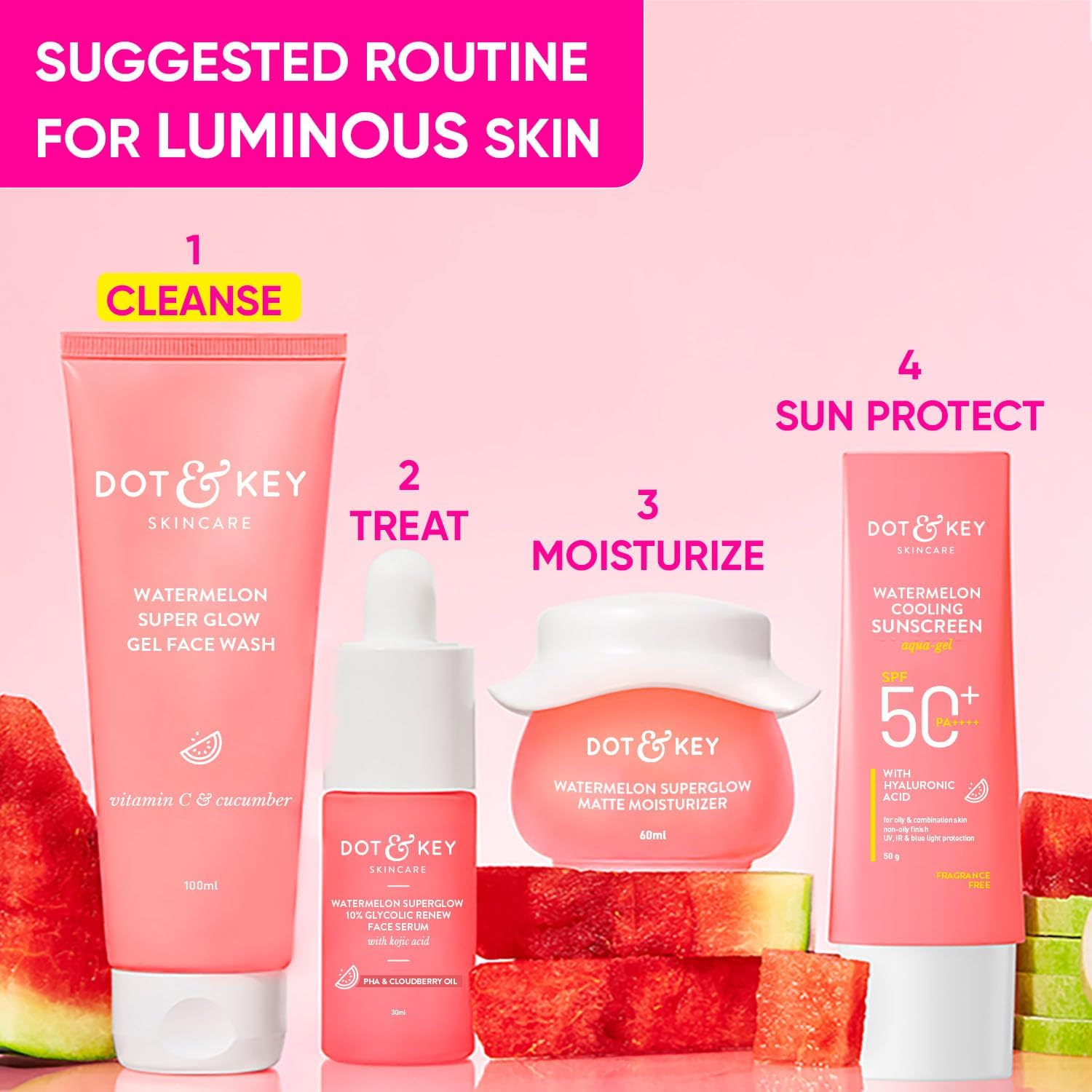 DOT & KEY Watermelon Super Glow Gel Face Wash with Vitamin C&Cucumber|Face Wash for Glowing Skin|Oil Free Face Wash|Removes Excess Oil&Dirt|For Combination & Oily Skin|For Women & Men|100Ml image number 5