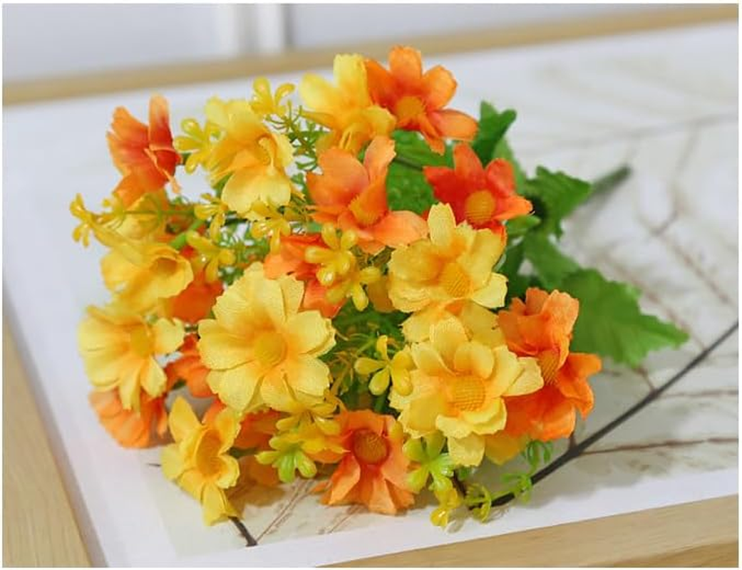 Artificial Fake Flowers, 6 Bundles Daisy Mums Flowers Outdoor UV Resistant No Fade Greenery Shrubs Plants Indoor outside Hanging Planter Home Wedding DIY Garden Porch D&eacute;cor (Orange Yellow, 30Cm) image number 4