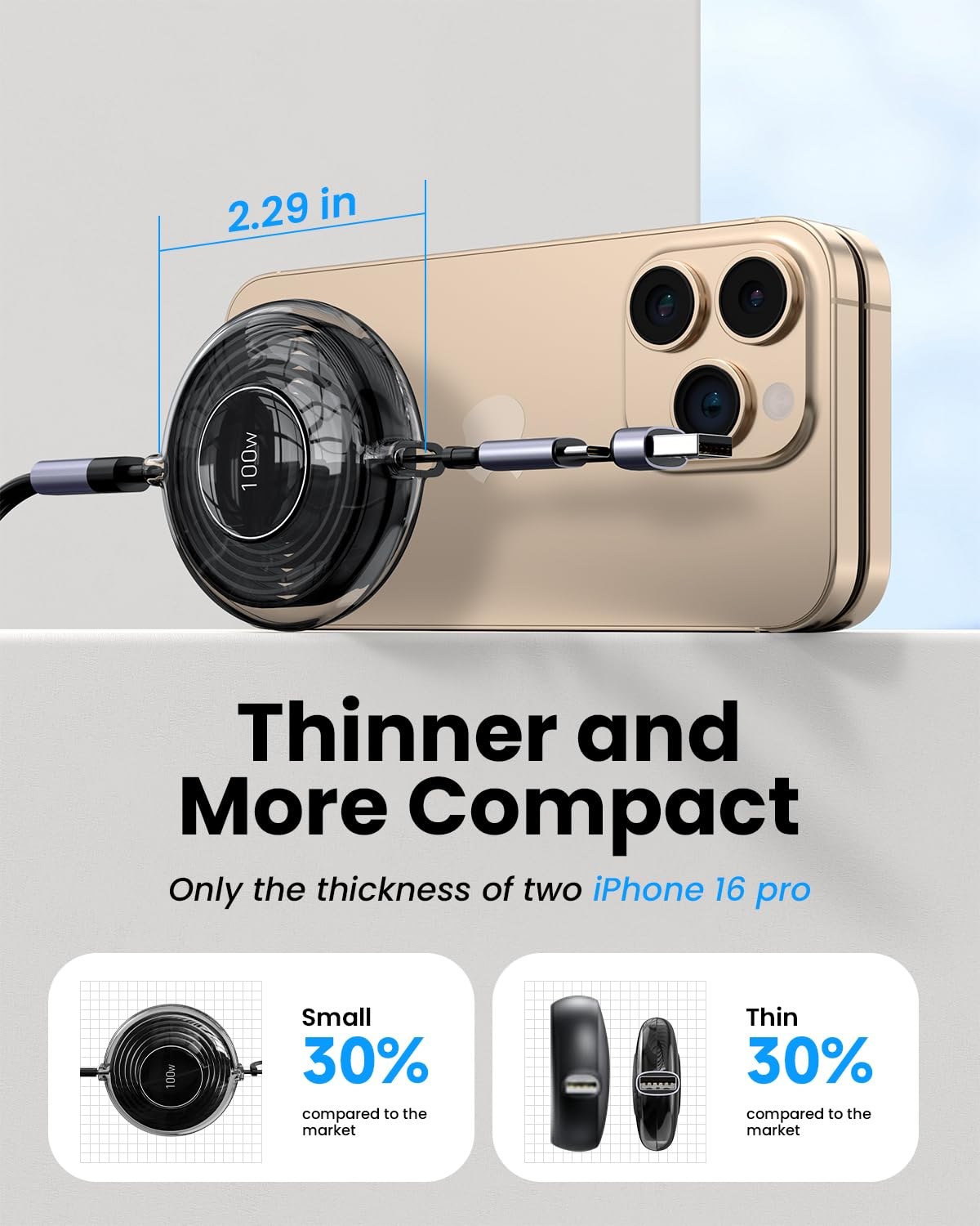 100W 5-In-1 Retractable Charging Cable, USB C/Light-Ning/Micro USB Multi Charger Cords for Iphones, Ipads, Macbook, Tablets, Galaxy, Note & More - 4Ft/1.2M 5A Fast Charging, Durable & Portable, Black - Black image number 4