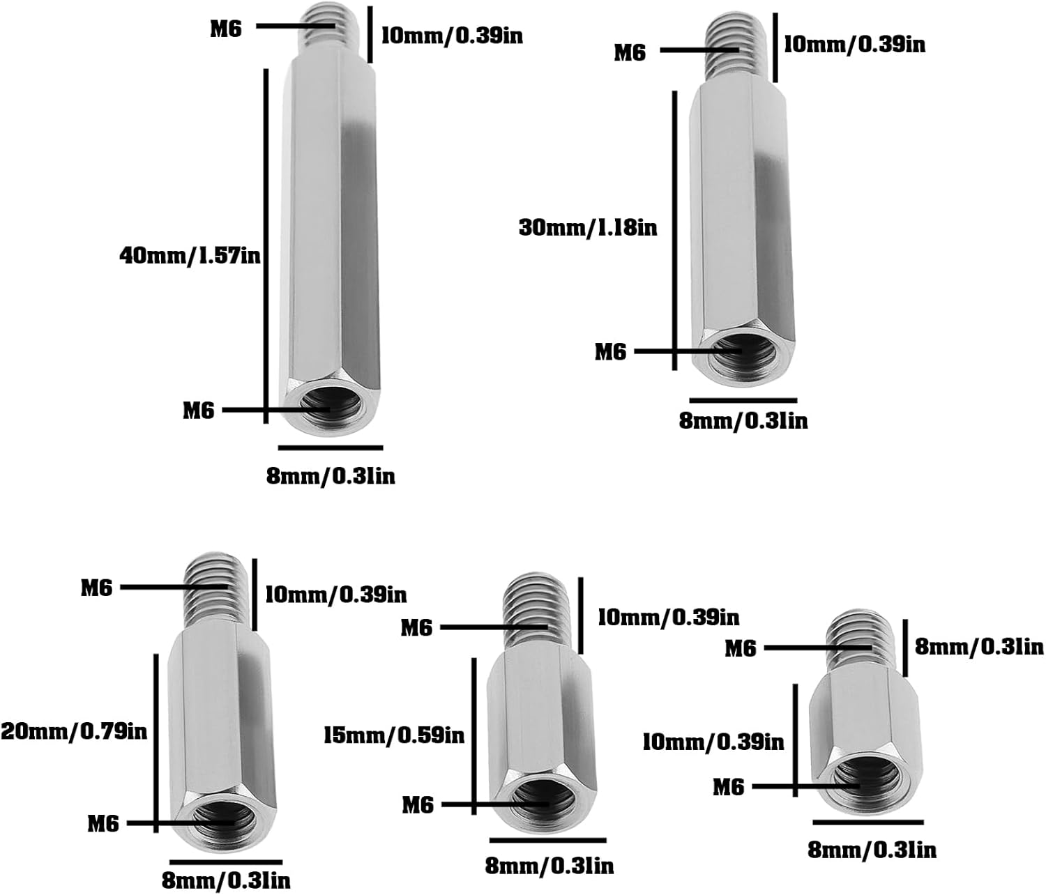 Emsea 10Pcs Single Head Stud Male-Female Hex Standoff Screws M6 10Mm 15Mm 20Mm 30Mm 40Mm Stainless Steel PCB Standoffs Screws for Computer Circuit Board image number 4