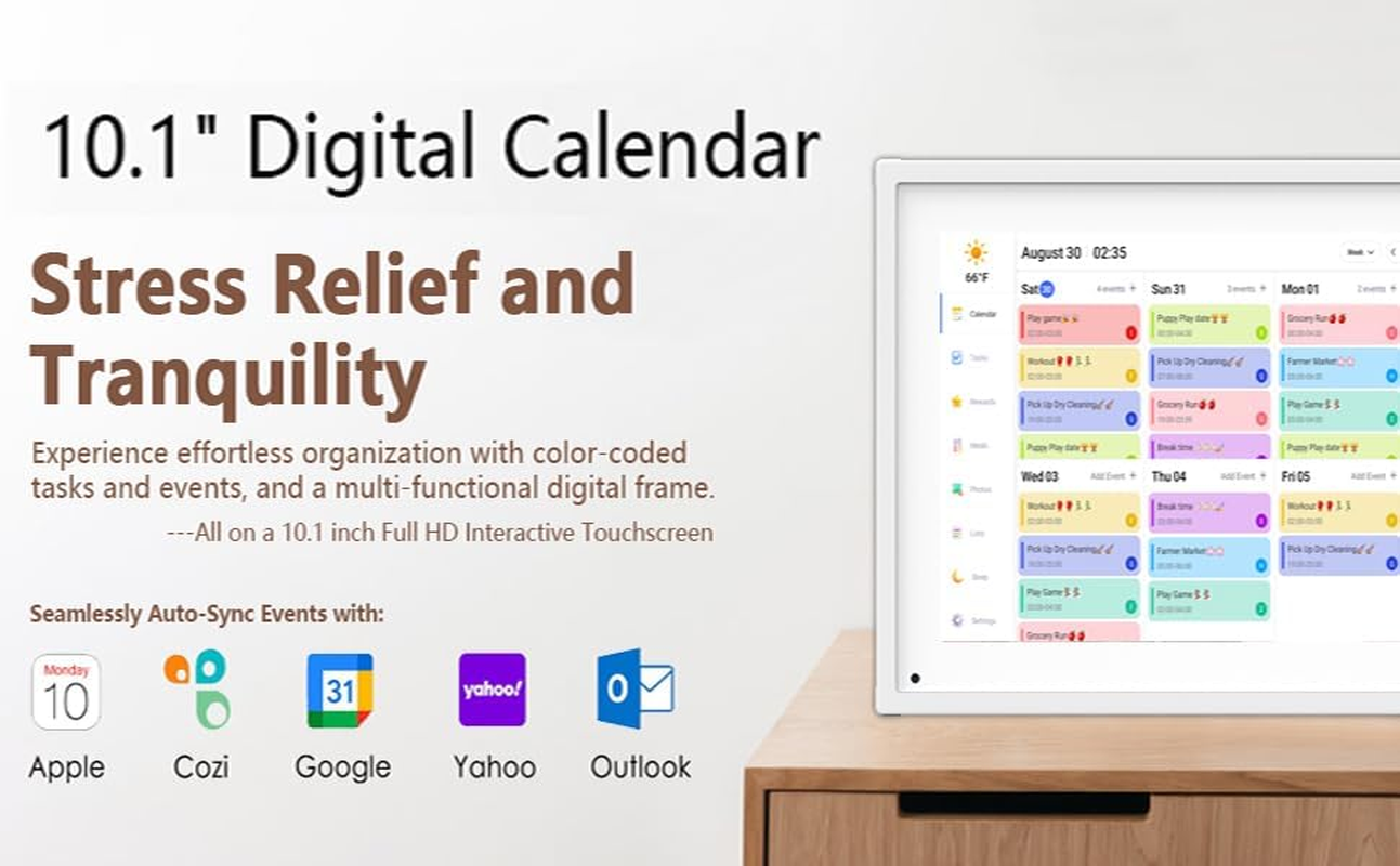 Digital Calendar 10.1Inch Smart Calendar & Full HD Chore Chart & Electronic Chart for Home, Smart WIFI Touchscreen Interactive Display for Family Schedules, Wall-Mounted (White, 10.1Inch)
