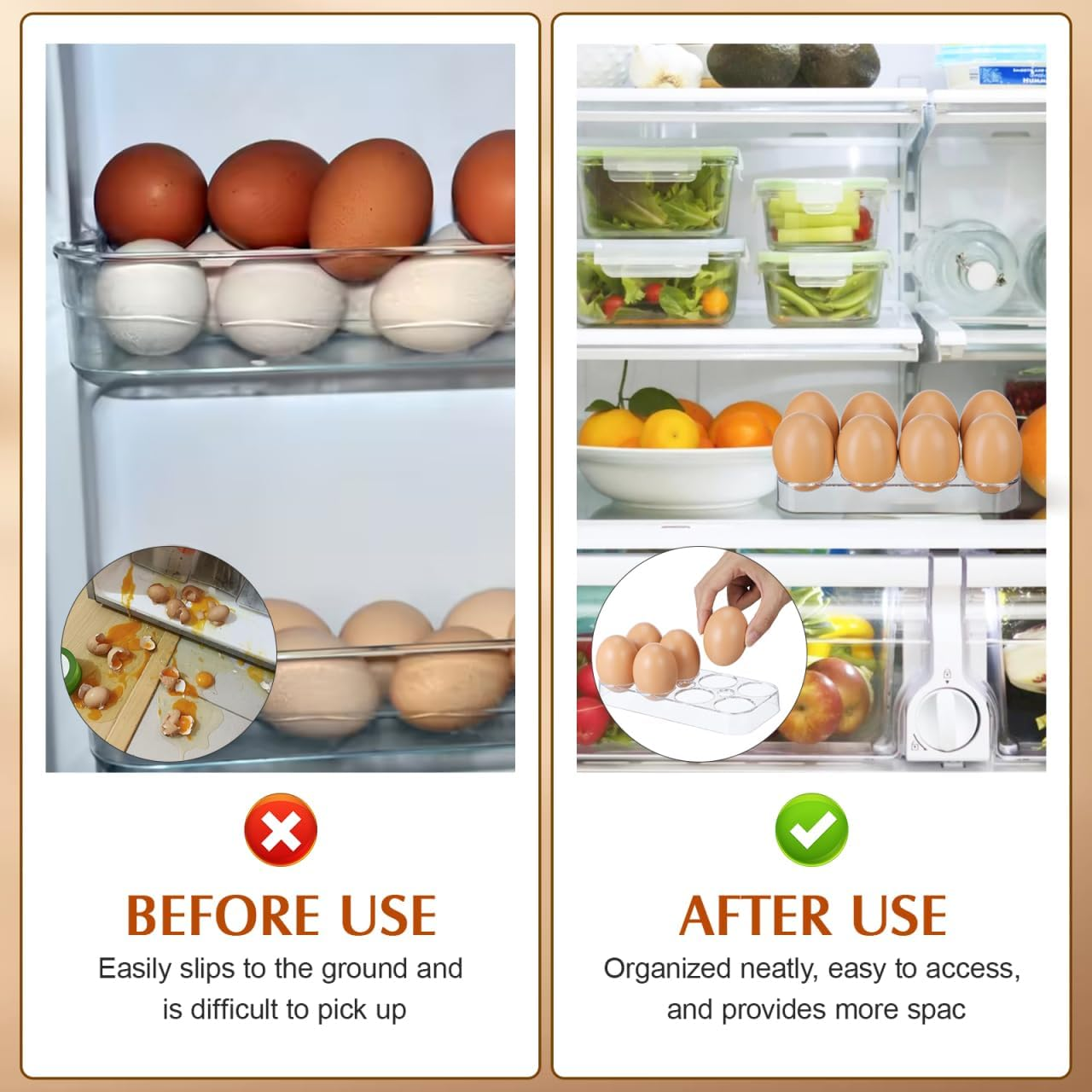 Tofficu 8 Egg Holder for Fridge Egg Tray with Transparent Cover Compact Pp Storage Rack Organiser for Refrigerator Kitchen image number 5