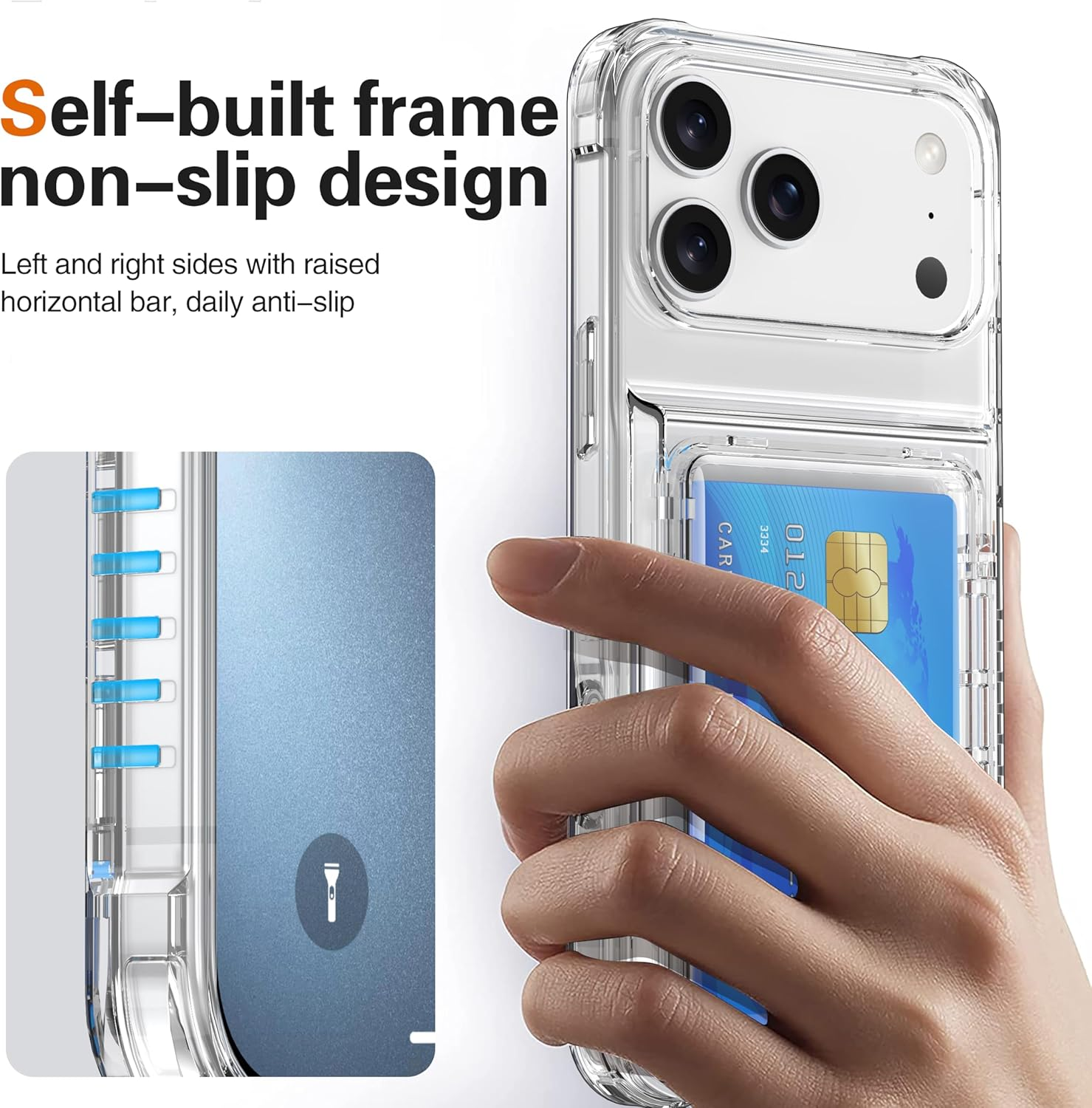 Jusisfone for Iphone 17 Pro Case Case with Card Holder [4 Cards], Crystal Clear Case [Anti-Yellow] Heavy Duty Protection Shockproof Anti-Scratch Cover Wallet Case for Iphone 17 Pro 6.3 Inch