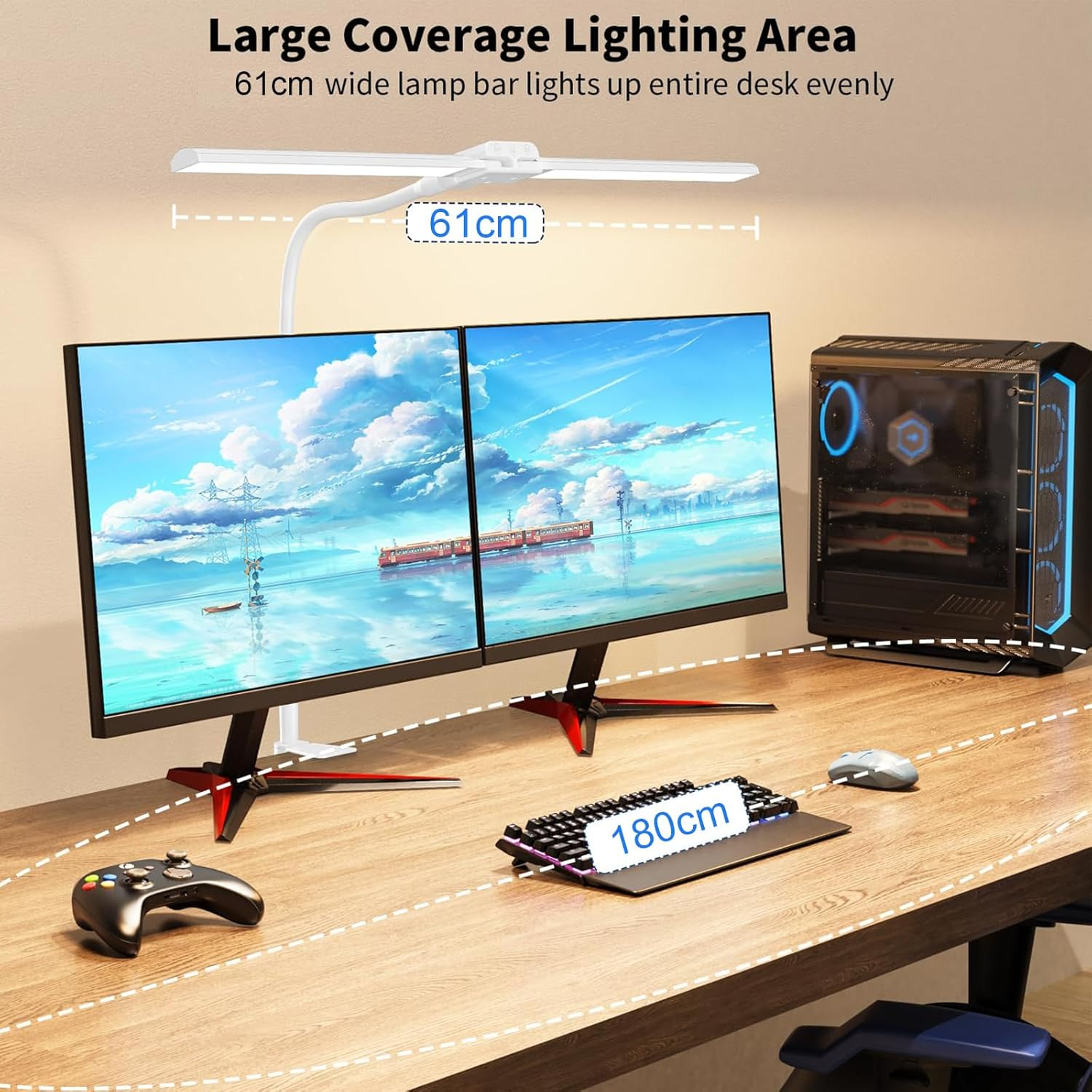 LED Desk Lamp Double Head, Eye-Caring Architect Desk Lamps for Home Office,3 Lighting Modes & 10 Level Brightness Adjustable Gooseneck Clamp Desk Light (White) image number 3