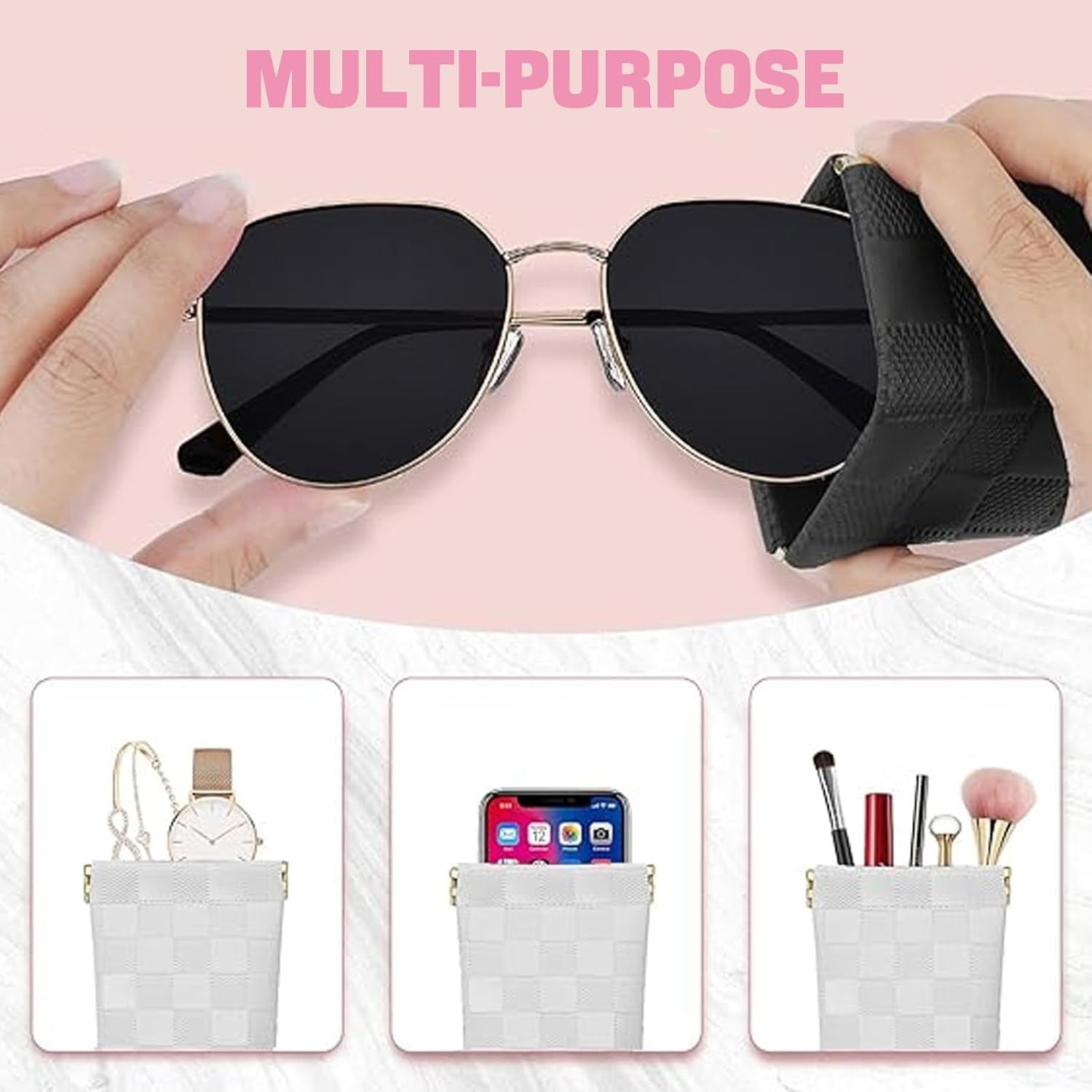 4PCS Mini Makeup Bags for Purse &ndash; Small Leather Cosmetic & Lipstick Pouches Waterproof Travel Organizer for Women (White & Black) image number 5