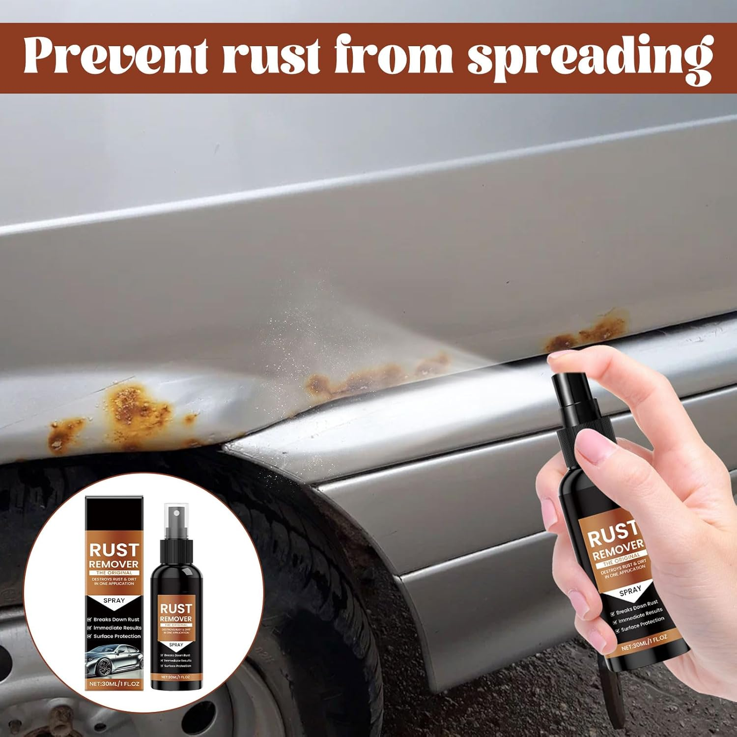 Rust Remover Spray, 2Pcs Rust Converter, Car Scratch Remover, Metal Restoration Spray, Automotive Rust Treatments, Ideal for Chains, Cars, Metal, Boats, Tools, Rvs and Metalworking (30Ml) image number 3