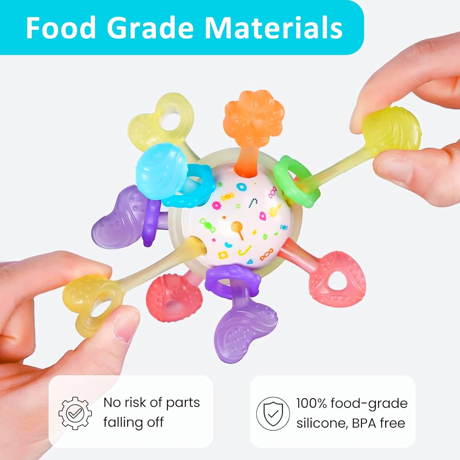Baby Teething Toys, TOTCOZY Food Grade Silicone Teething Ball Toys with Multiple Textures, Colourful Sensory Development Rattle, BPA Free, 0 Months+ image number 3