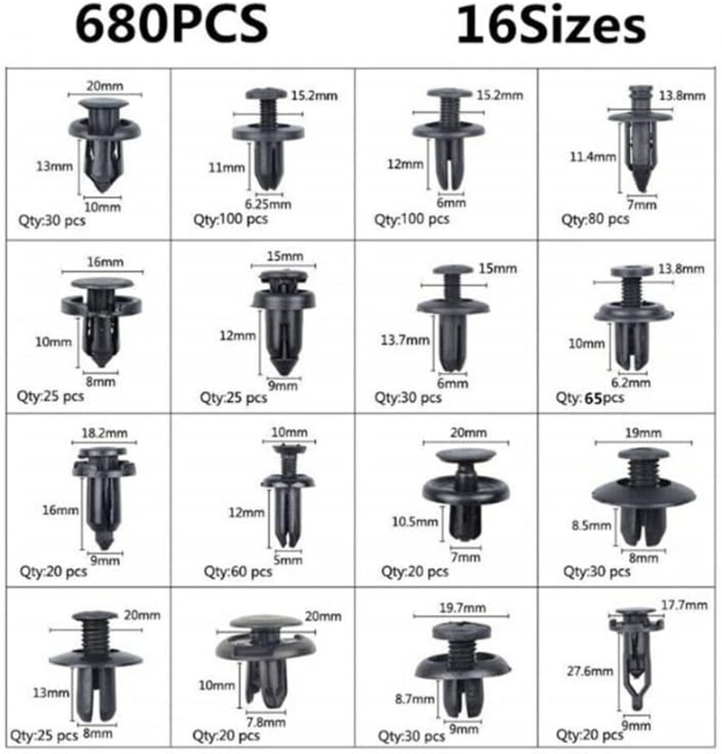 AIMALL 731X Car Trim Body Clips Kit, Rivets Retainer Auto Panel Bumper Plastic Fastener Set with 5 Removal Tools and 6 Cable Ties, Universal for Car Repairs image number 2