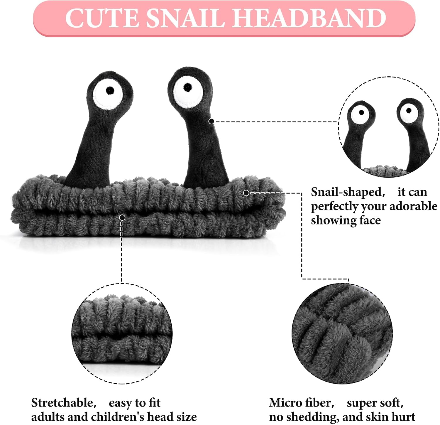 WLLHYF Spa Headband Facial Makeup Head Band Microfiber Soft Coral Fleece Head Wraps Snail Cartoon Cute Hair Accessories Elastic Skincare Hair Band for Women Girls Washing Face Beauty (Black) - Green image number 2
