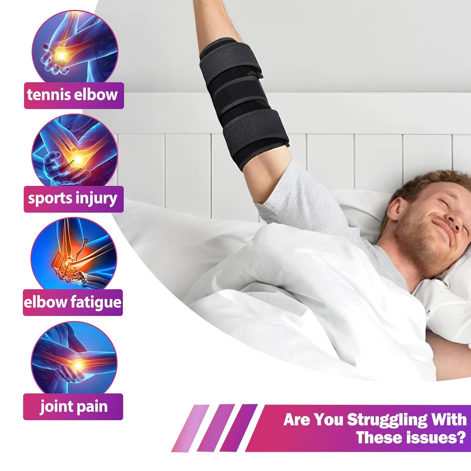 Elbow Brace for Cubital Tunnel, Ulnar Nerve Entrapment Brace - Adjustable Sleeping Elbow Support with Removable Splints, Tendonitis & Tennis Elbow Pain Relief, Fits Women & Men image number 6