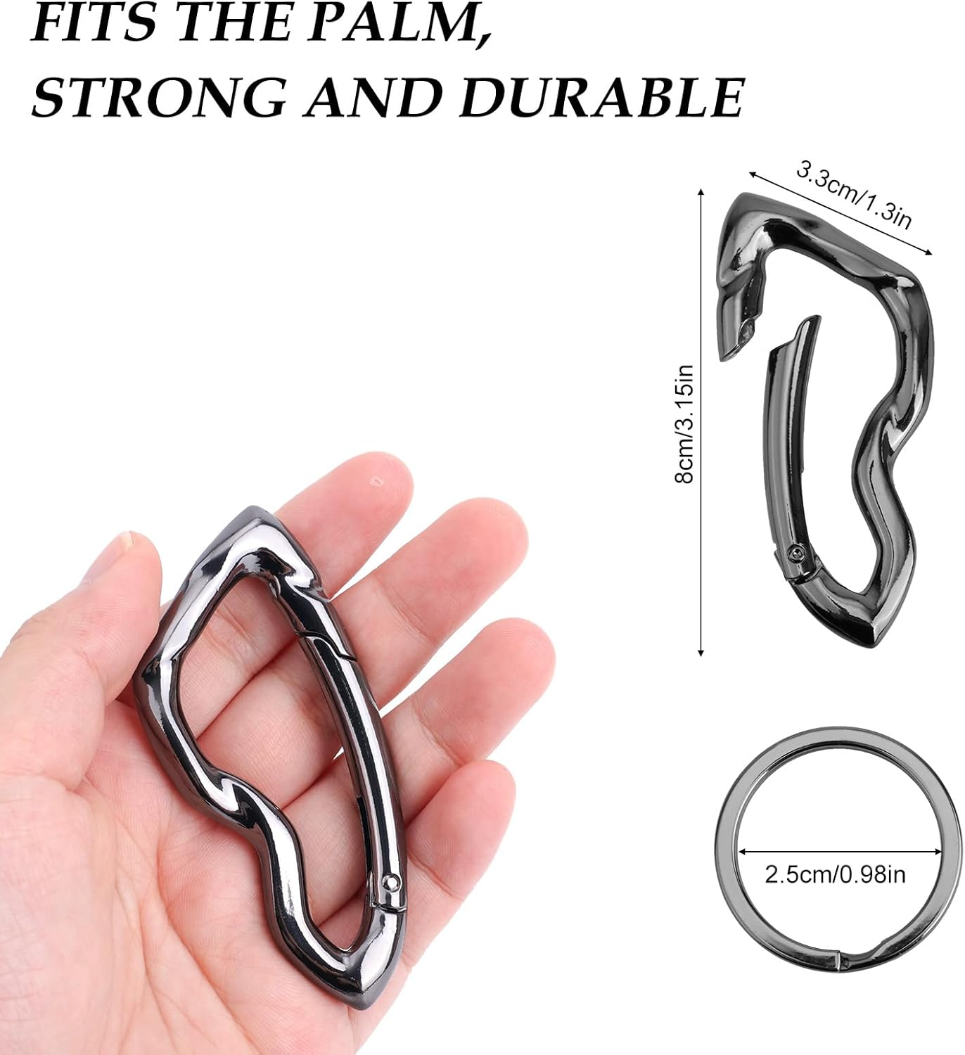 Tinoaly Cool Cute Carabiner Keychain for Men, Y2K Black Key Ring Modern Irregular Design Carabiner Hook Holder Suitable for Backpacks Keys Purses
