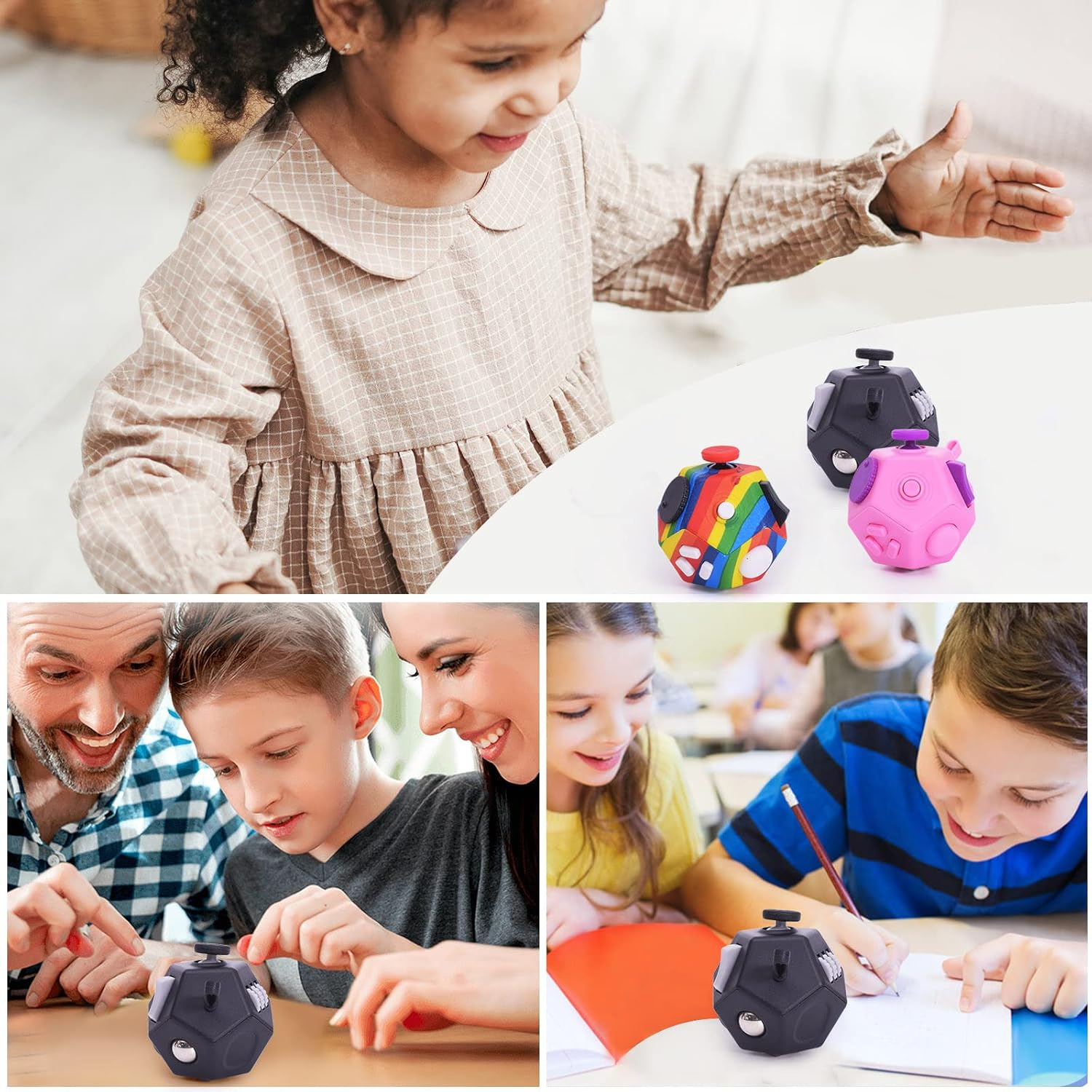 UOOEFUN Mini Fidget Sensory Toys,12 Sided Fidget Cube Relief Stress and Anxiety Depression anti for Kids and Adults with ADD, ADHD, OCD, Autism (Black) - Purple image number 7