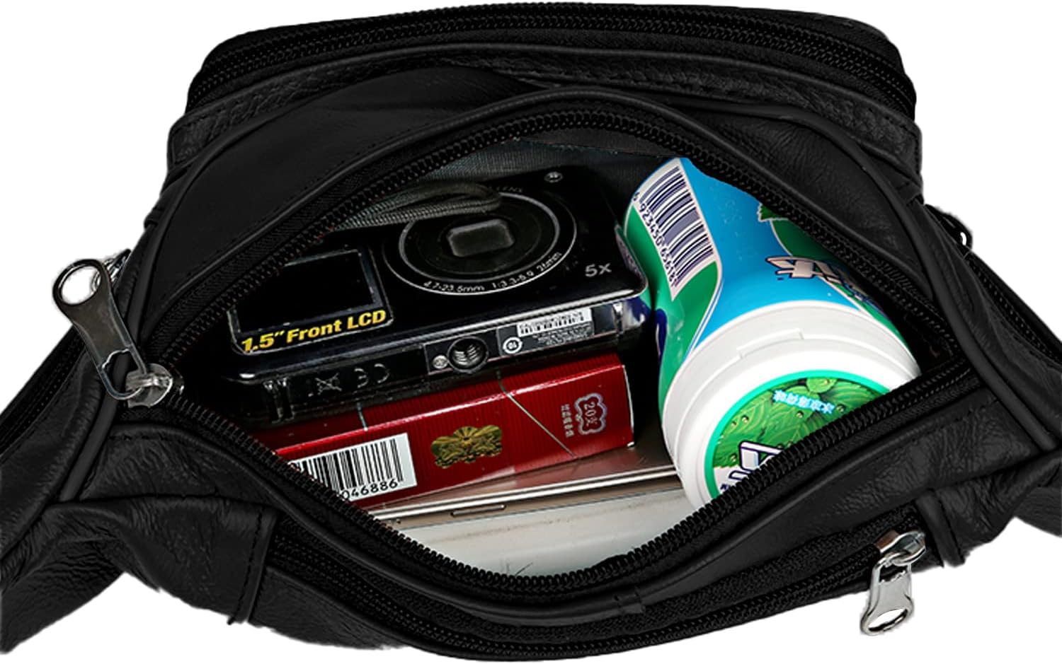 Isuntop Genuine Leather Waist Pack Waist Bag Waterproof Hip Belt Bag Organizer with Adjustable Belt Multiple Pockets Funny Pack for Sport Travel Hiking(Black) - Brown image number 3