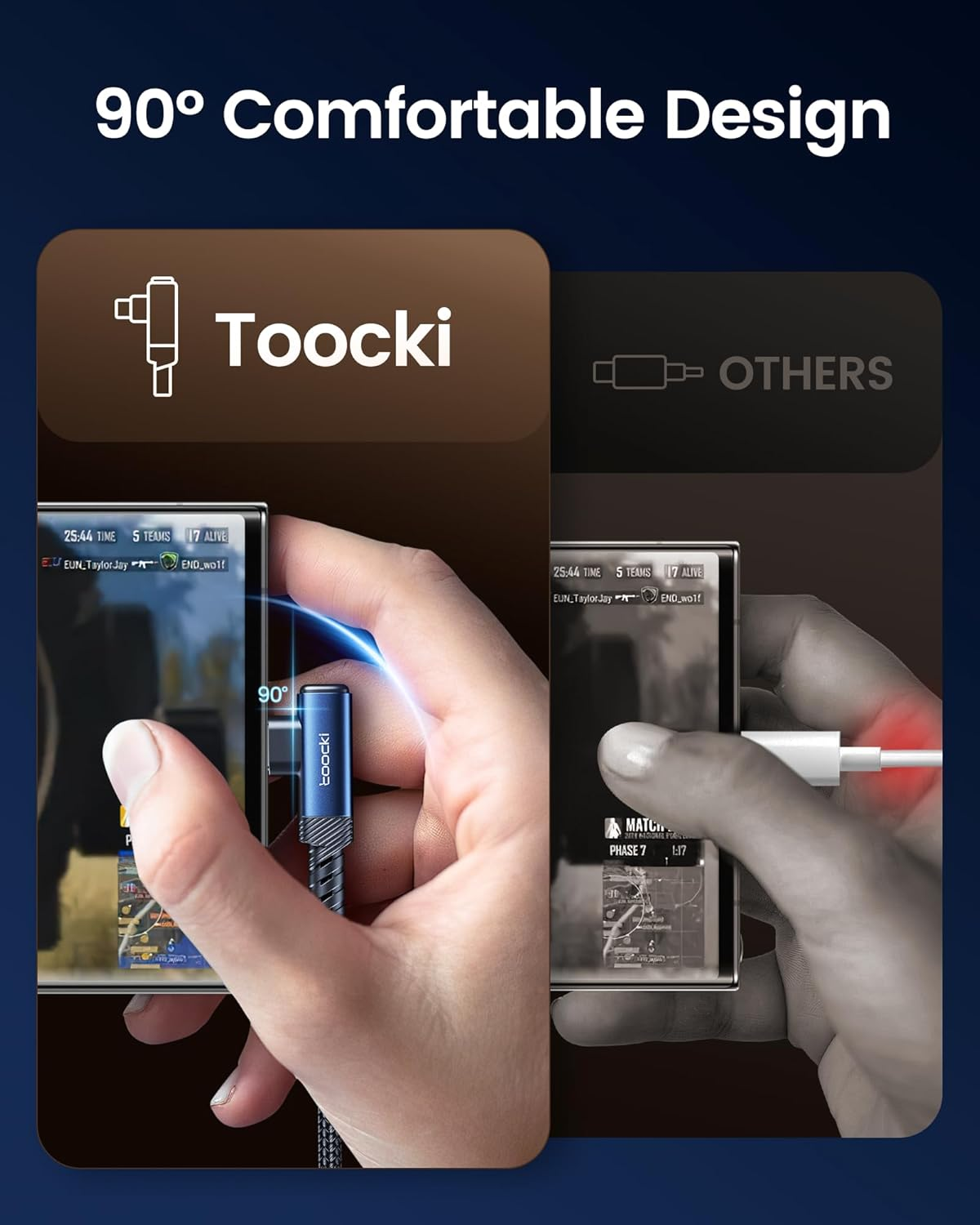 Toocki 2M USB C Cable, 2 Pack USB a to USB C High Speed Charging Cords, 90 Degree Angled and Braided for Durability, Compatible with Samsung Galaxy S23, S22+, S21+, Note 10, LG V30, Switch image number 4