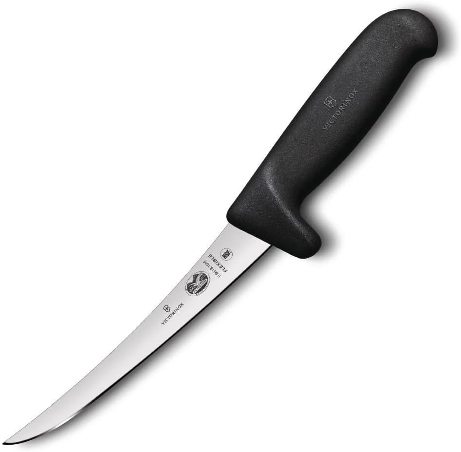 Victorinox Fibrox Curved Flexible Narrow Blade Boning Knife, Black, 5.6613.15M