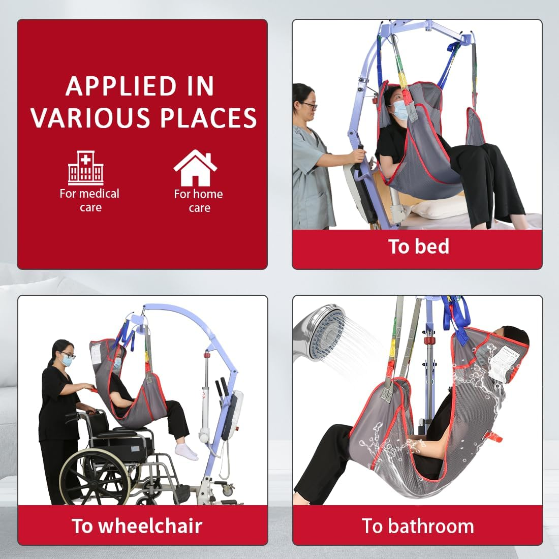 Universal Full Body Patient Lift Sling, Hoyer Lift Sling for Bed Positioning and Bathing,Transfer Sling for Elderly,Bedridden (Purple Gray, Medium Size) image number 1