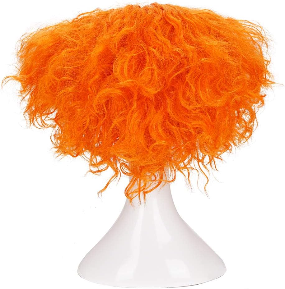 Morvally Mad Hatter Short Fluffy Messy Curly Hair Costume Cosplay Hlloween Party Orange Wigs image number 6