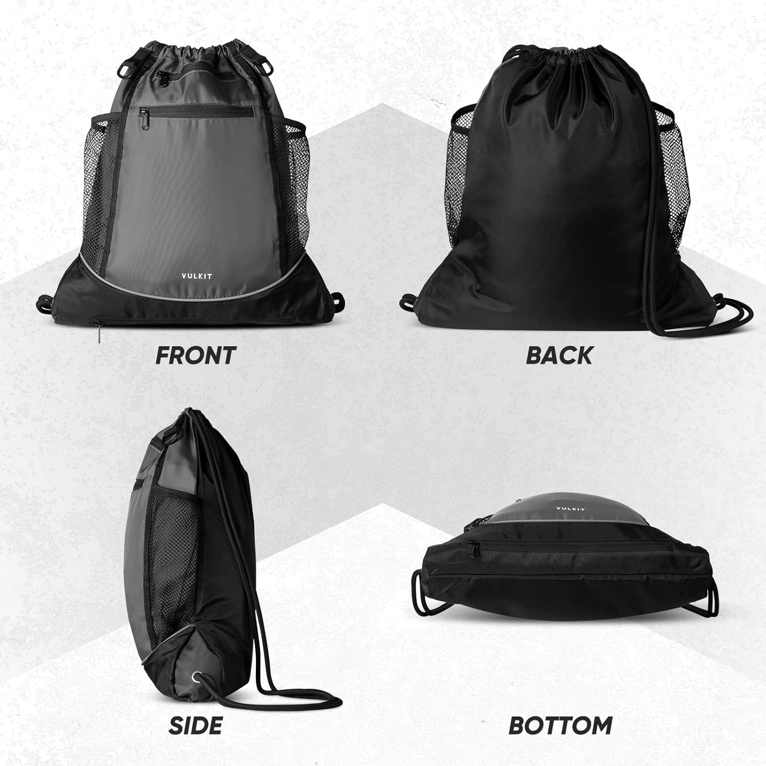 VULKIT Drawstring Backpack, Gym Bags for Men & Women with Large Front Mesh Pocket for Basketball Soccer Gears,Swim Bag - Blue image number 4