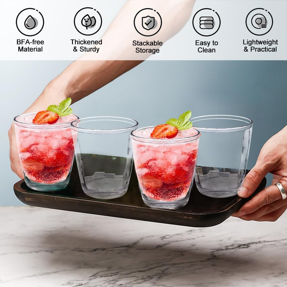 YINPIXUS Plastic Drinking Glasses Set of 6, Acrylic Drinking Cups, Clear Tumbler Unbreakable, Reusable Drinkware for Juice Whiskey Wine Home Picnic Party, 11 Ounce image number 5