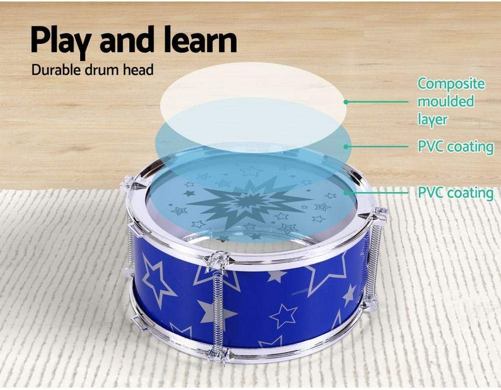 Keezi Kids Drum Set, 11Pcs Toddler Toy Pretend Play Junior Balmy Drums Kit Musical Instruments Educational Children Baby Toys, with Drummer Seat Easy to Assemble Blue image number 3