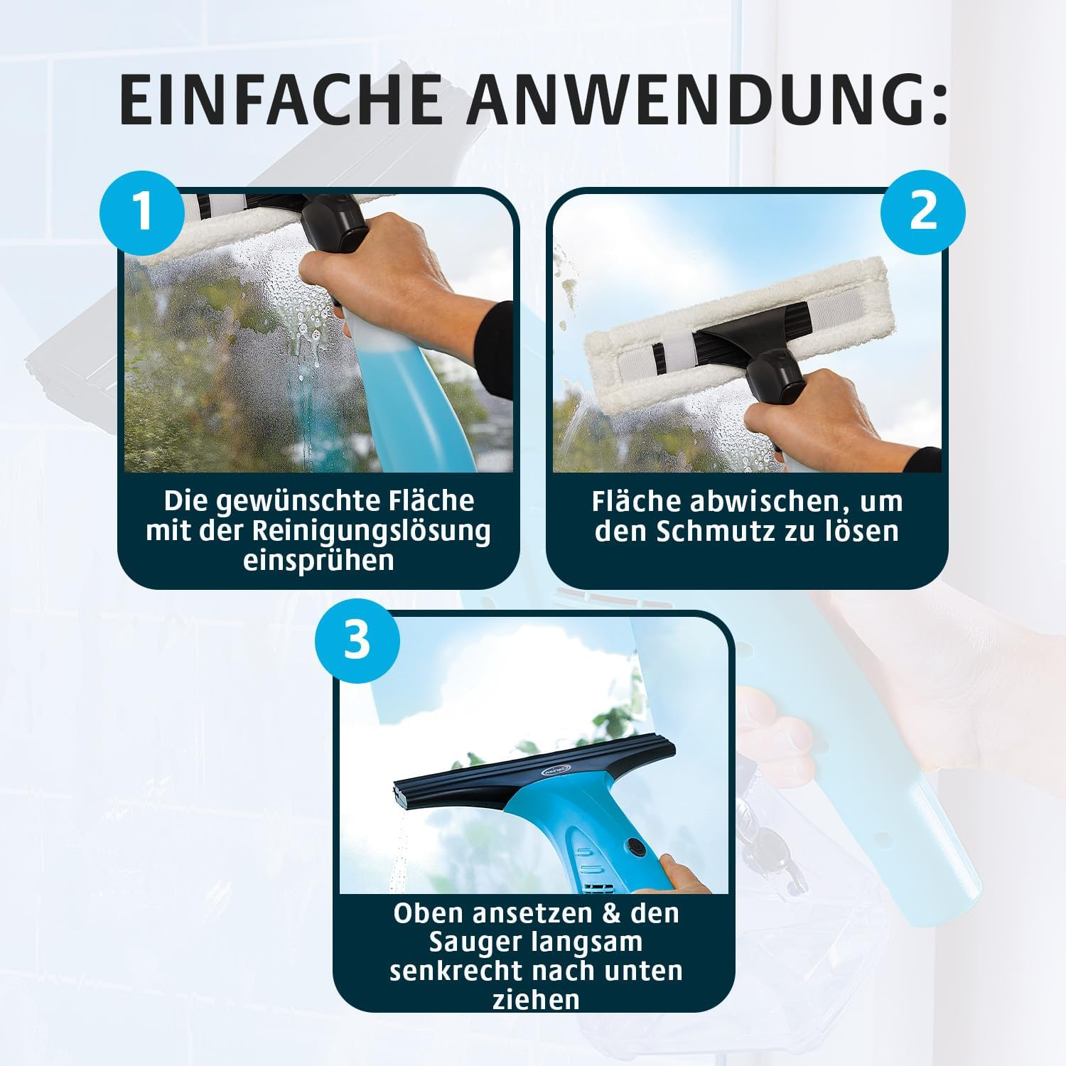 3 PAGEN Cordless Window Vacuum Cleaner - Includes Spray Bottle with Microfibre Cover - Streak Free Cleaning - Electric Window Cleaner Cordless - Ideal for Large Windows, Shower Screens Etc. - Quick image number 1