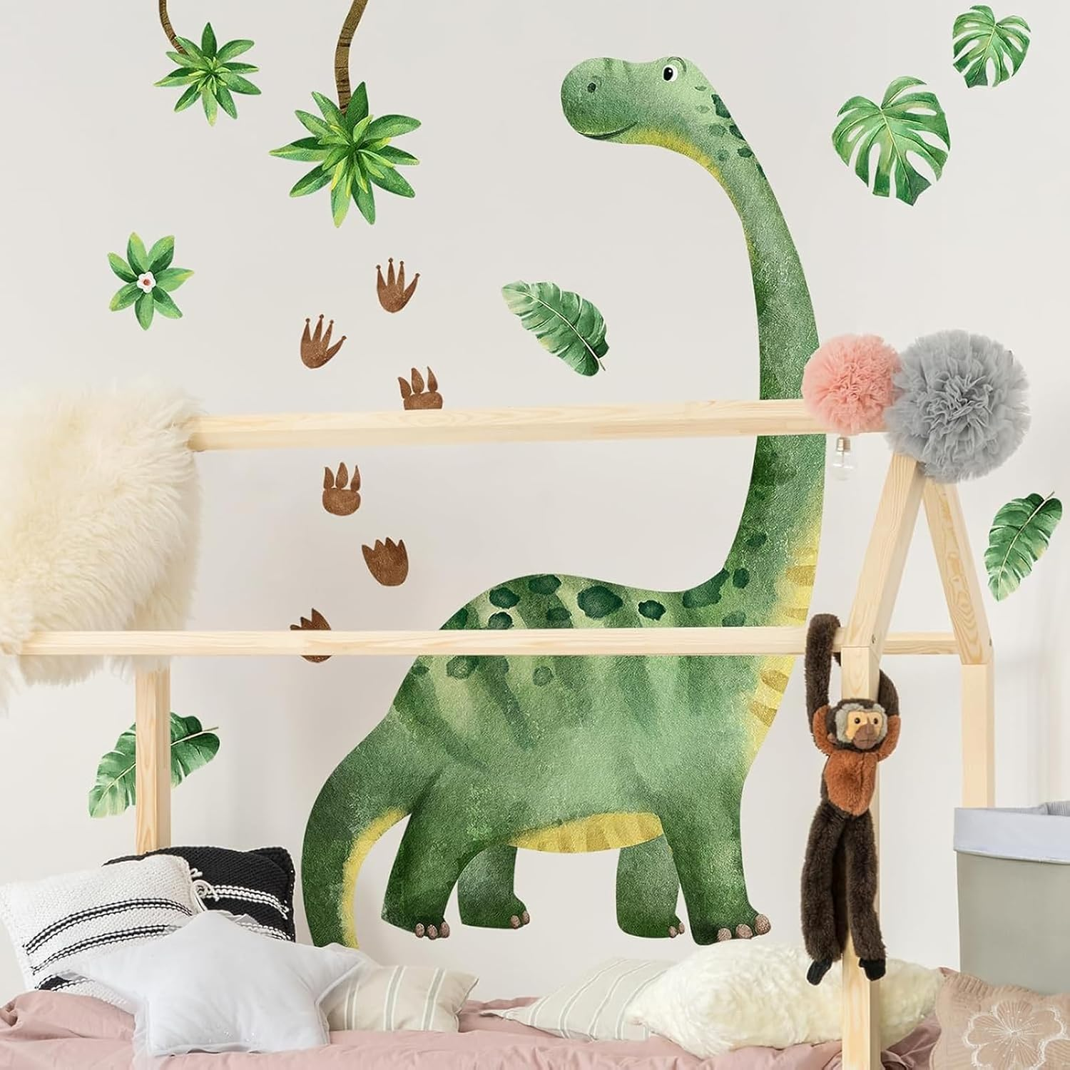 Weidllys Large Dinosaur Wall Decals for Boys Bedroom Dino Footprints Wall Stickers Peel and Stick Baby Toddler Kids Room Wall Decor Murals for Nursery Daycare Classroom Decoration image number 3