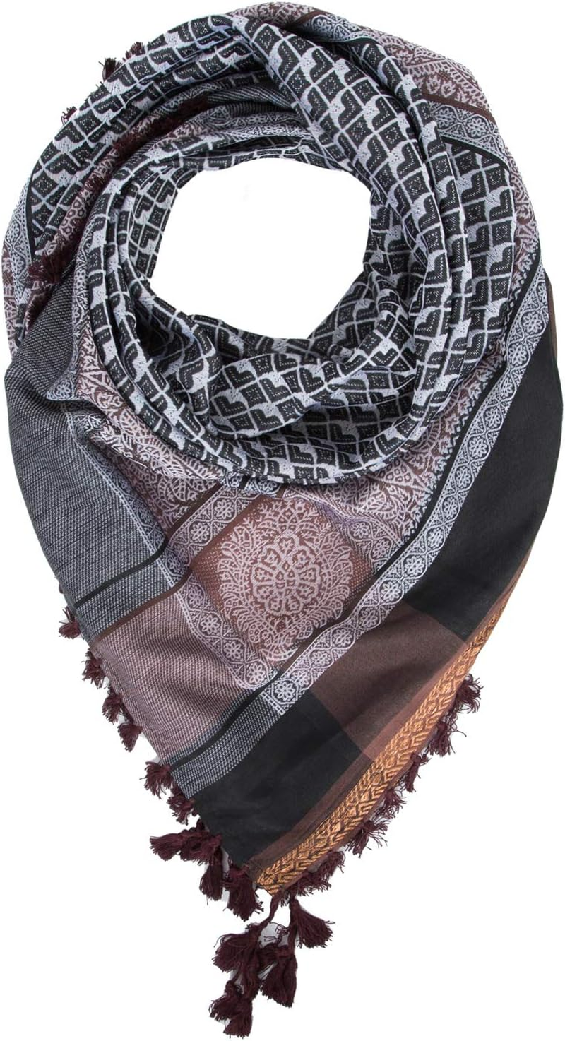Merewill Premium Original Arabic Scarf 100% Cotton Shemagh Keffiyeh 49"X49" Arab Scarf - All Black image number 3