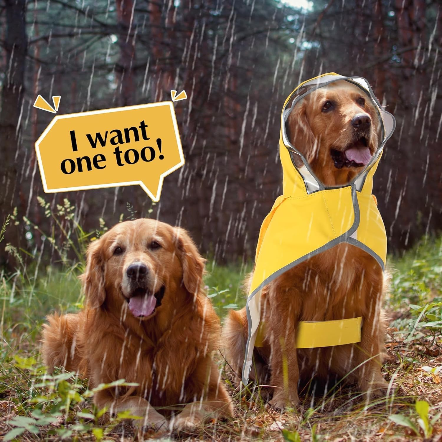 Adjustable Waterproof Dog Raincoat Slicker Poncho for Small and Medium Dogs Puppies, with Transparent Hooded Double Layer, with Reflective Edges and Foldable Storage Bag (Yellow, M) image number 2