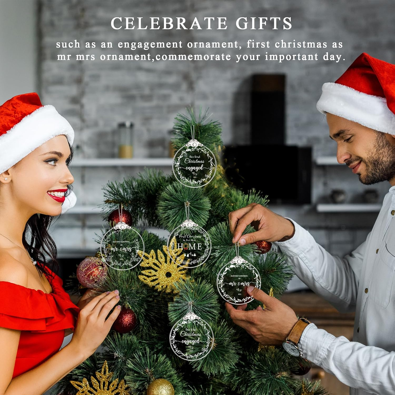 ZUNON Bridal Shower First Christmas as Mr Mrs 2024 Our Wedding Decoration Ornaments for Newlywed Holiday Party (3' Glass Our First Christmas as Mr Mrs)