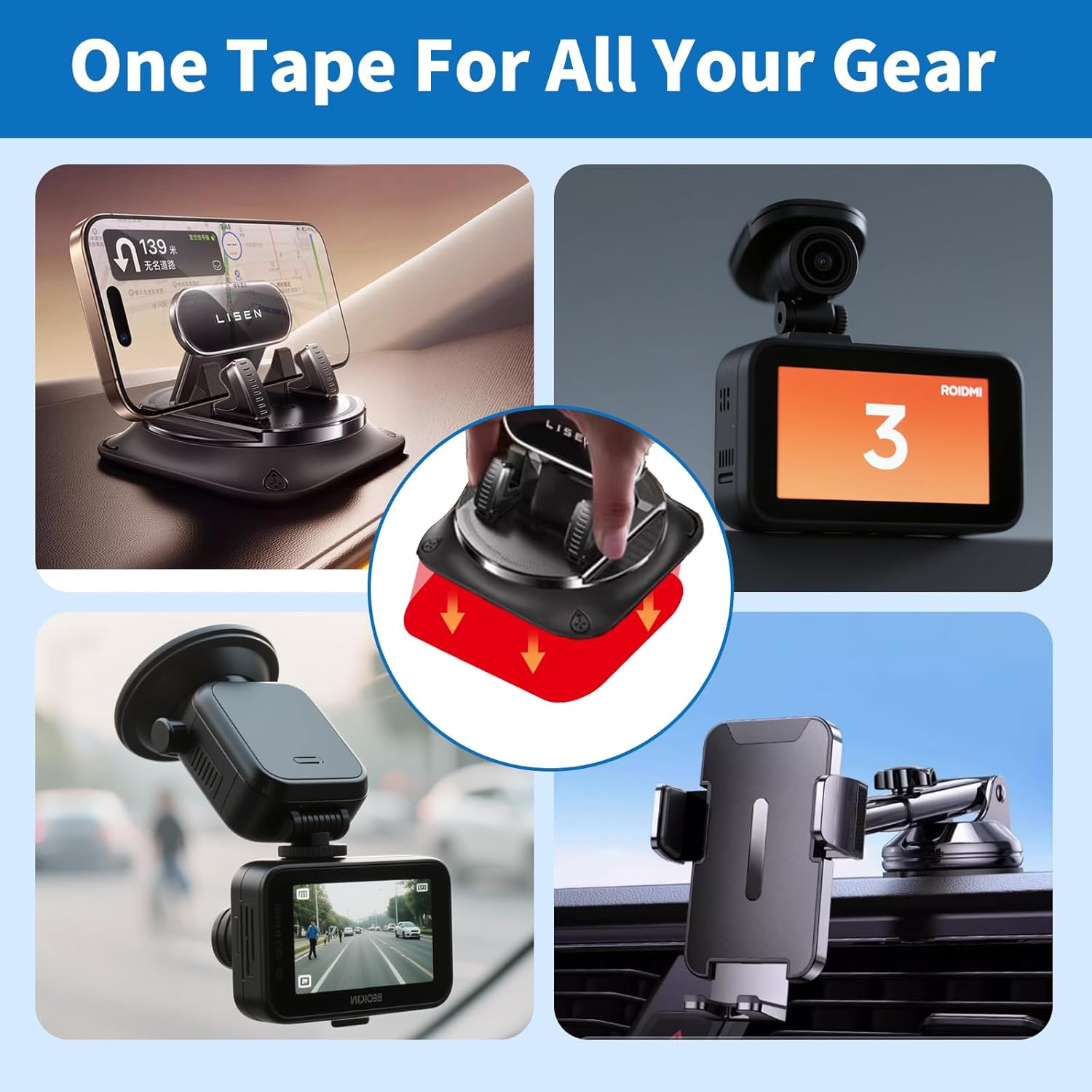 10 Pcs Heavy Duty Dash Cam Mounting Tape - Ultra Heat Resistant Double-Sided Adhesive Pads for Windshield, Dashboard, GPS & Camera Holders | 60% Stronger than Foam Tapes, Weatherproof & Customizable image number 4