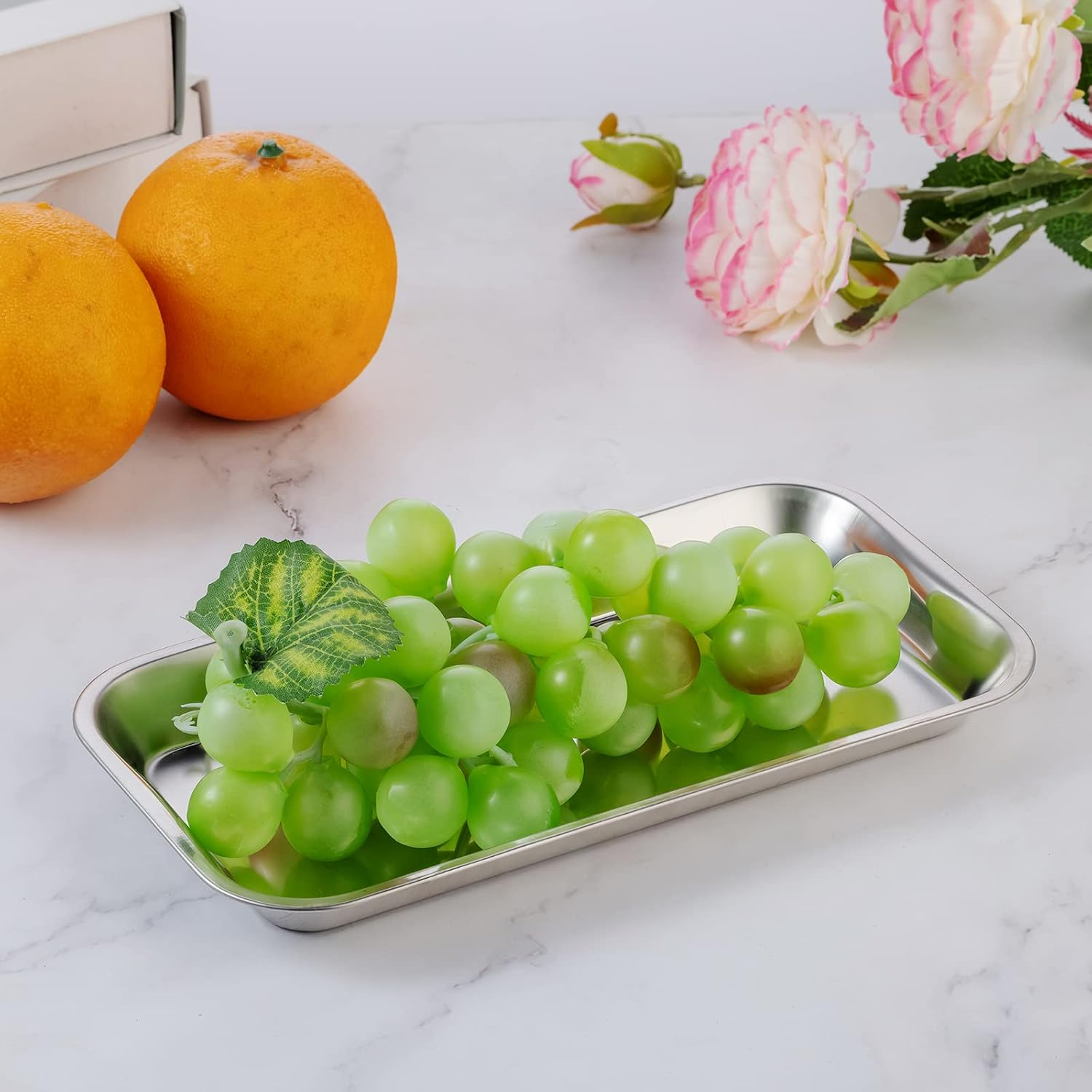 4 Pack Small Surgical Tray, 201 Stainless Steel Tray with Seamless Trays and Moderate Edge Height for Lab Dental Tattoo Piercing Instruments Organizer image number 3