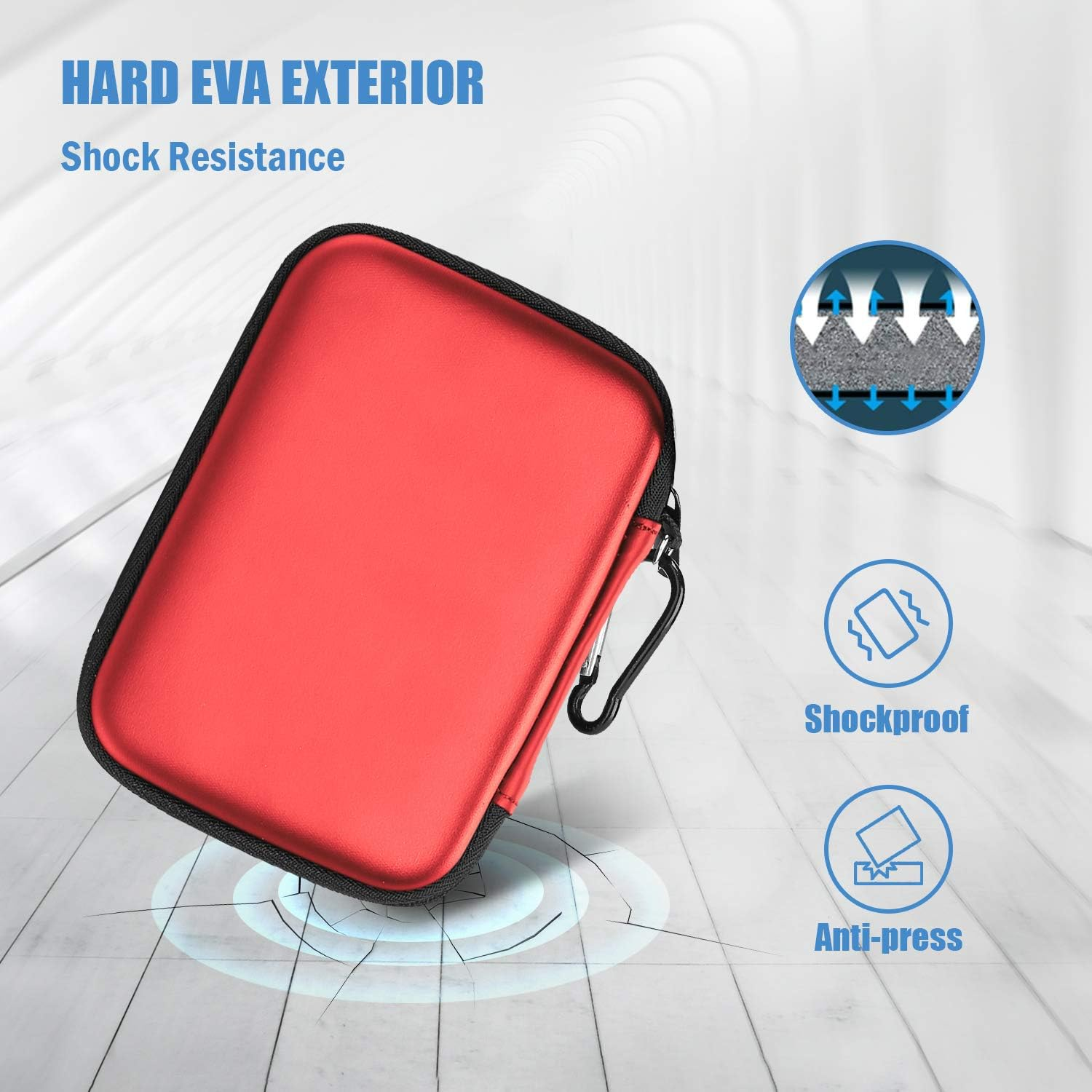 Procase Portable Hard Drive Case for Canvio Basics Western Digital WD Elements My Passport Seagate Portable Backup plus Slim 1TB 2TB 3TB 4TB USB 3.0, 2.5&rdquo; Portable External Hard Drive Case -Red image number 4