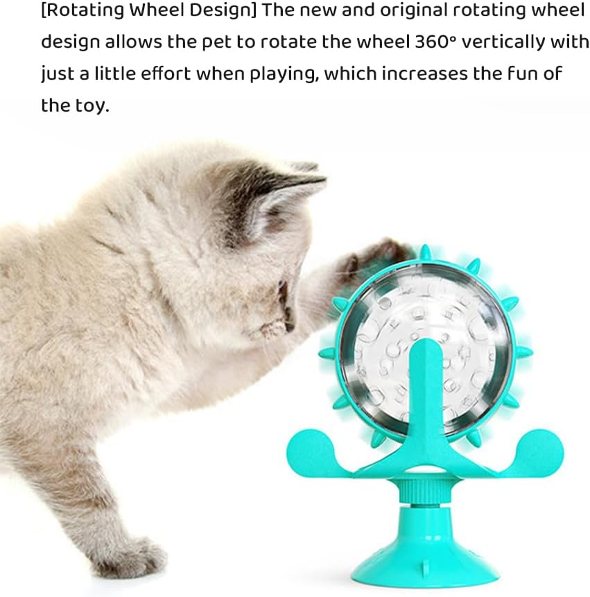 2 Pcs Interactive Cat & Dog Treat Dispenser Toys, Slow Feeder Leaky Food Toys with Suction Cup, 360&deg; Rotating Windmill for Small Dogs & Indoor Cats (Blue & Yellow) image number 2