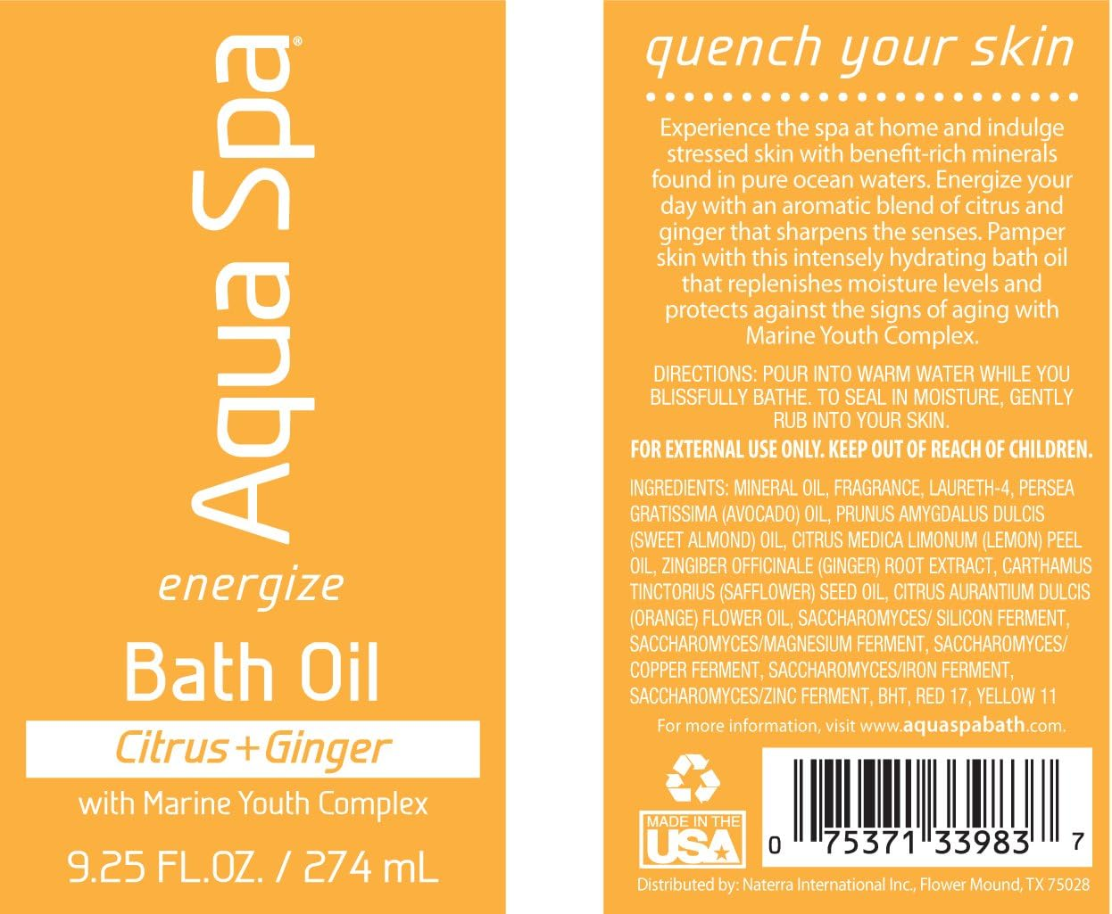 Aqua Spa Energize Bath Oil, 9.25 Fluid Ounce image number 1